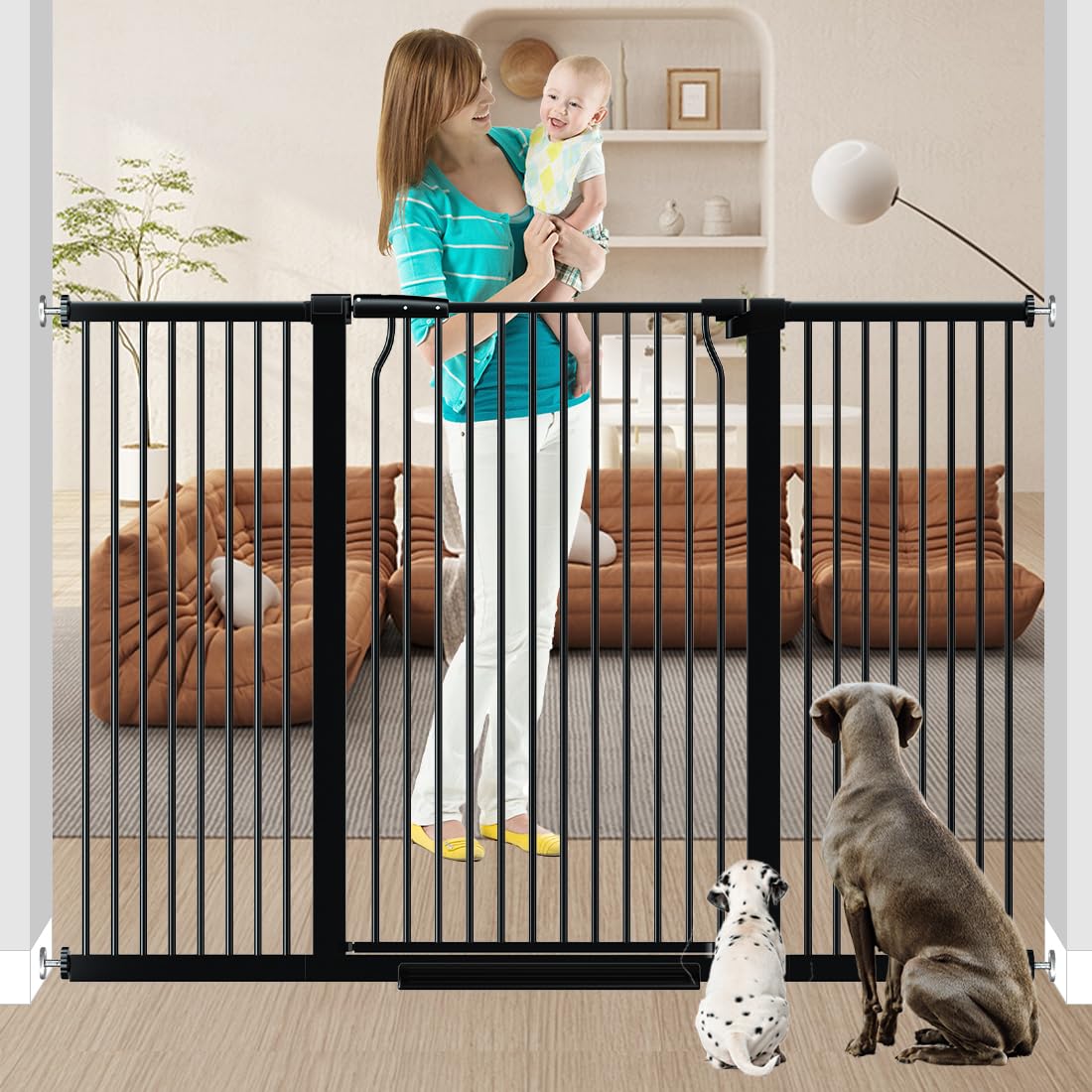 40.5" Extra Tall Cat Pet Gate 57.4-60.2" Wide Pressure Mounted Tall Pet Gate Easy Walk-Through Auto-Close Safety Baby Gate for Cats and Dogs for Indoor Stairs, Doorways, and Kitchen