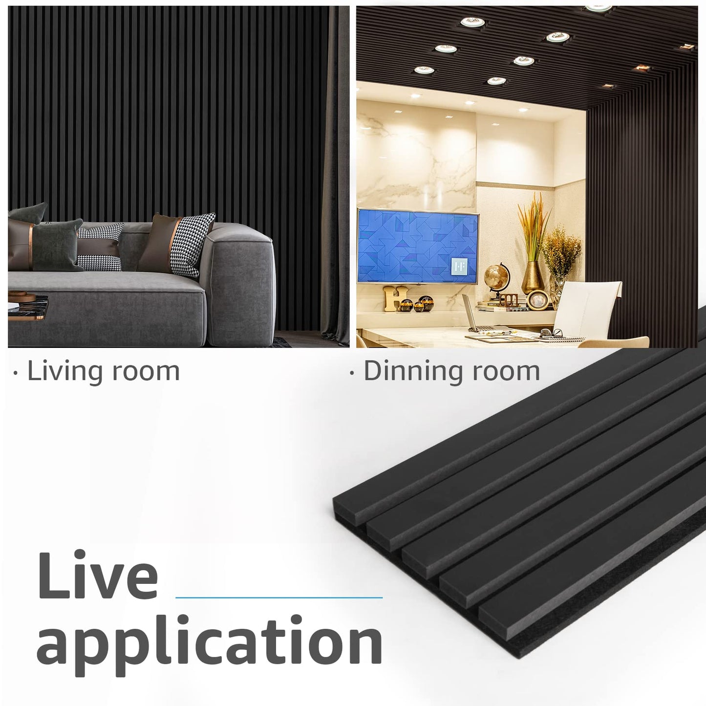 Art3d 4-Piece Wood Slat Acoustic Panels for Stylish Decor and Noise Reduction, 3D Textured Panel for Ceiling and Wall, Matte Black