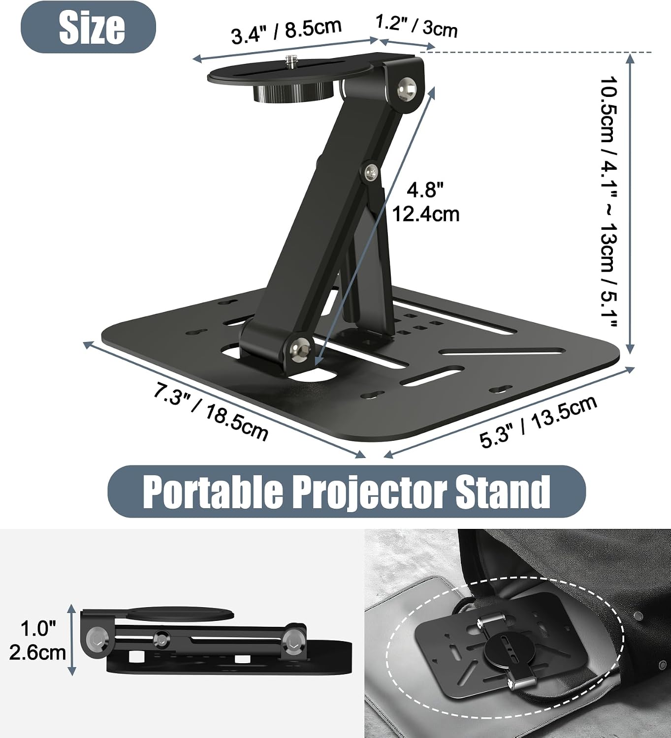 2-Be-Best 1/4" Desktop Projector Stand, Screw Foldable Desk / Wall / Ceiling Projectors Mount Stand, Adjustable Mini
