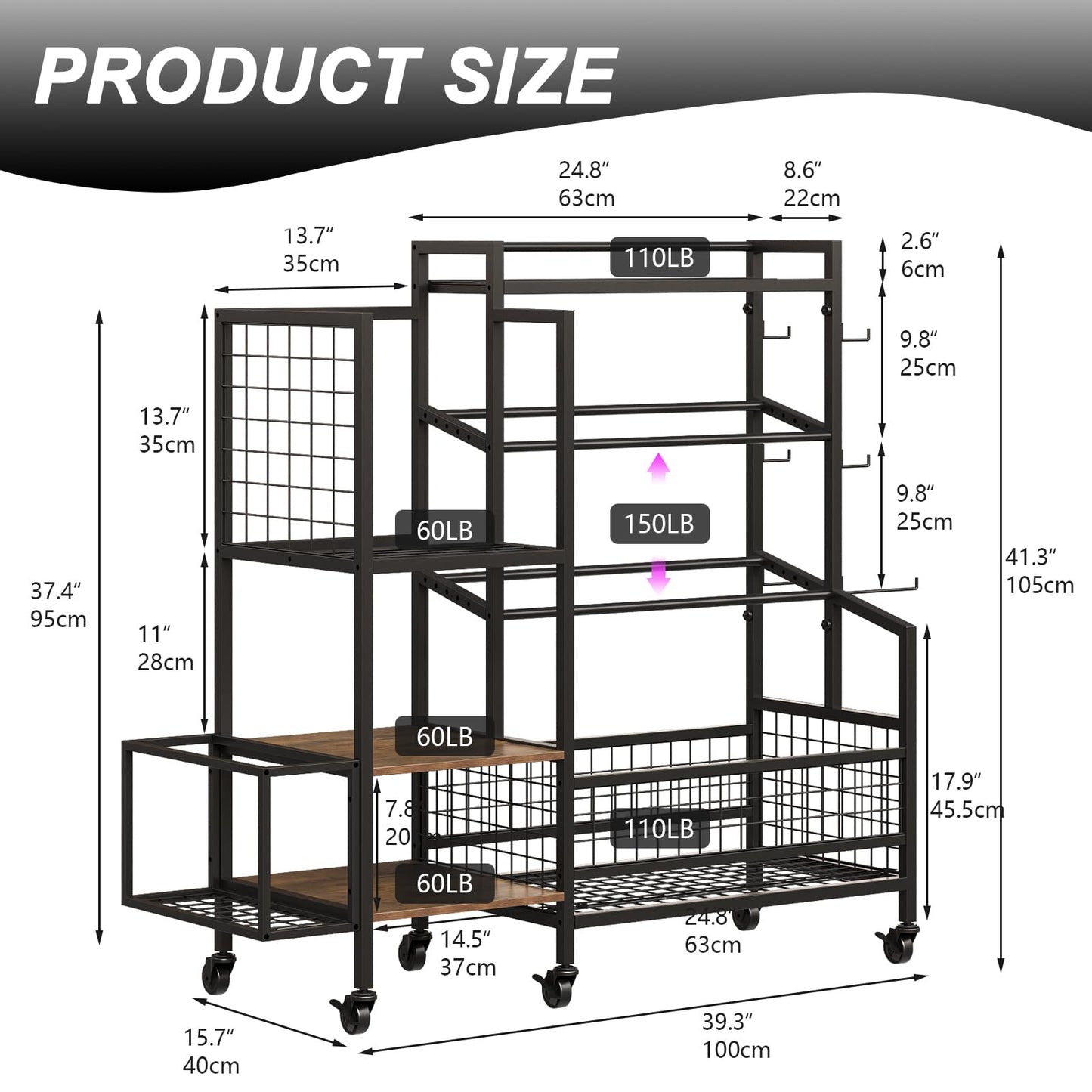 3-Tier Dumbbell Rack Stand Only - Adjustable Weight Rack for Home Gym, Heavy-Duty Weight Stand With Hooks for Dumbbells Kettlebells Foam Roller Yoga Mats Workout Equipment Storage Organizer