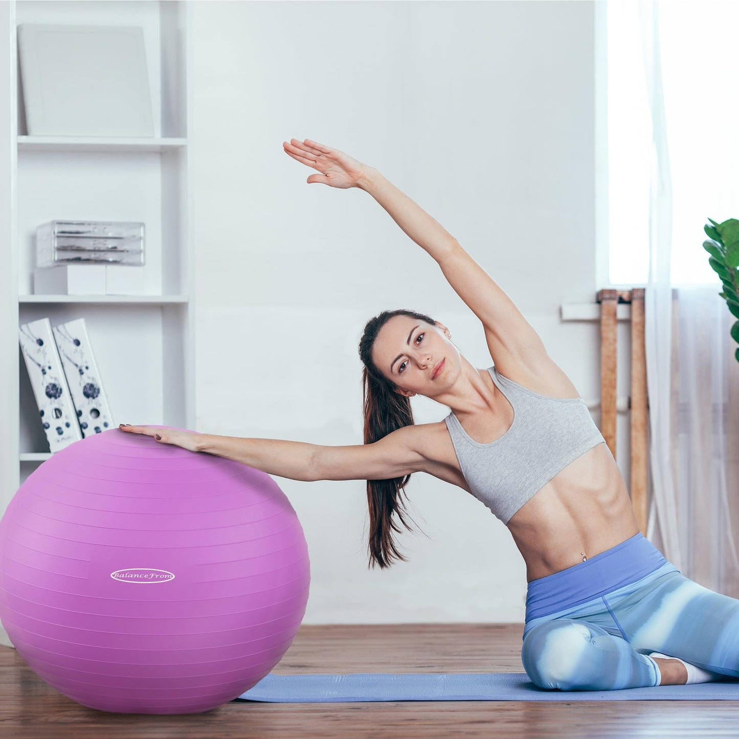 Fitvids Anti-Burst and Slip Resistant Exercise Yoga Ball with Quick Pump 48-55cm,M, Purple