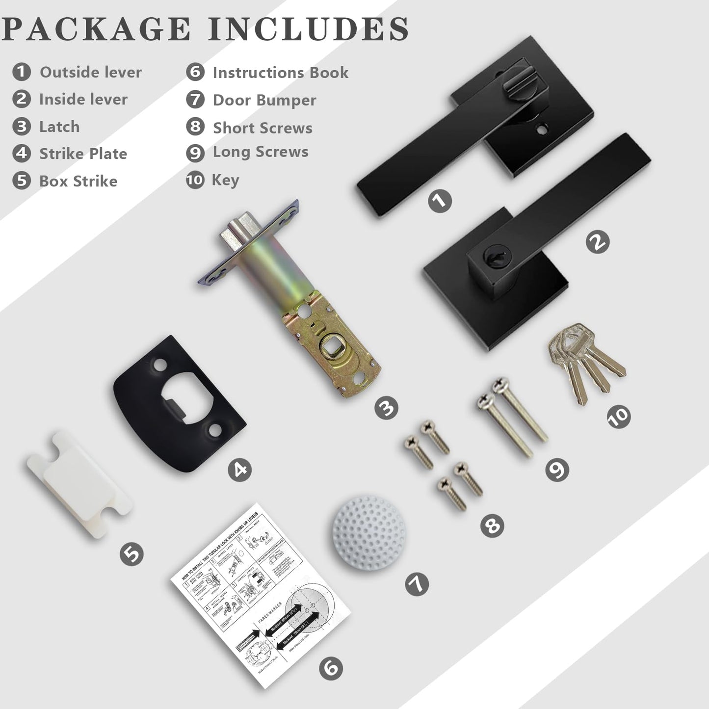 DSJJBLL Matte Black Door Handle Heavy Duty, Keyed Alike Entry Door Lever, Door Knobs with Lock and Key, Square Door Lever for Bedroom, Bathroom and Front Door