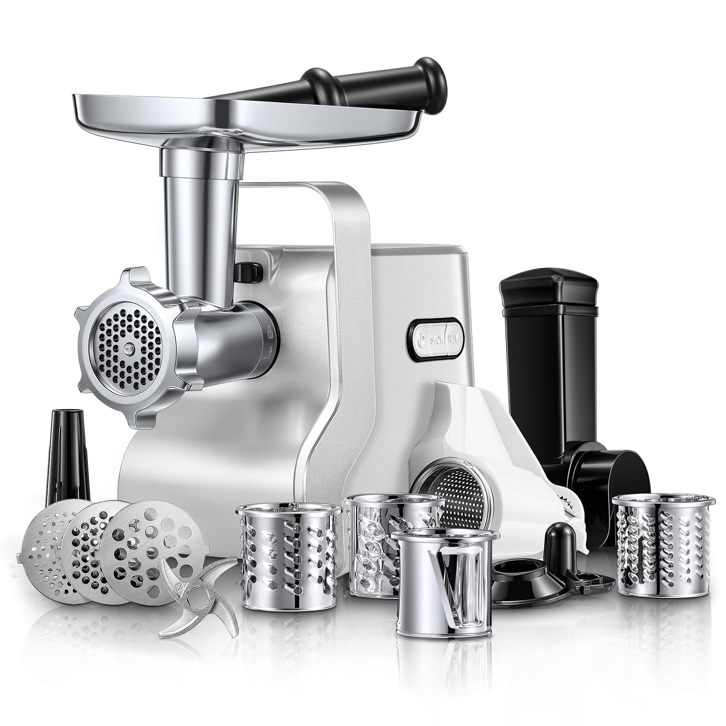 FOHERE Meat Grinder 3000W Max, Heavy Duty 5-in-1 Electric Meat Mincer with Sausage Stuffer & Kubbe Kit, 3 Stainless Steel Grinding Plates for Home Kitchen & Deer Processing (Silver)