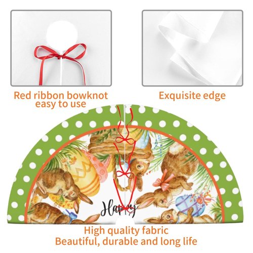 Happy Easter Cute Rabbit Eggs Green Polk 36 Inch Christmas Tree Skirt Carpet Mat Funny Party Soft Cover Mat Decor Supplies for Xmas Halloween Decorations Occasion Farmhouse