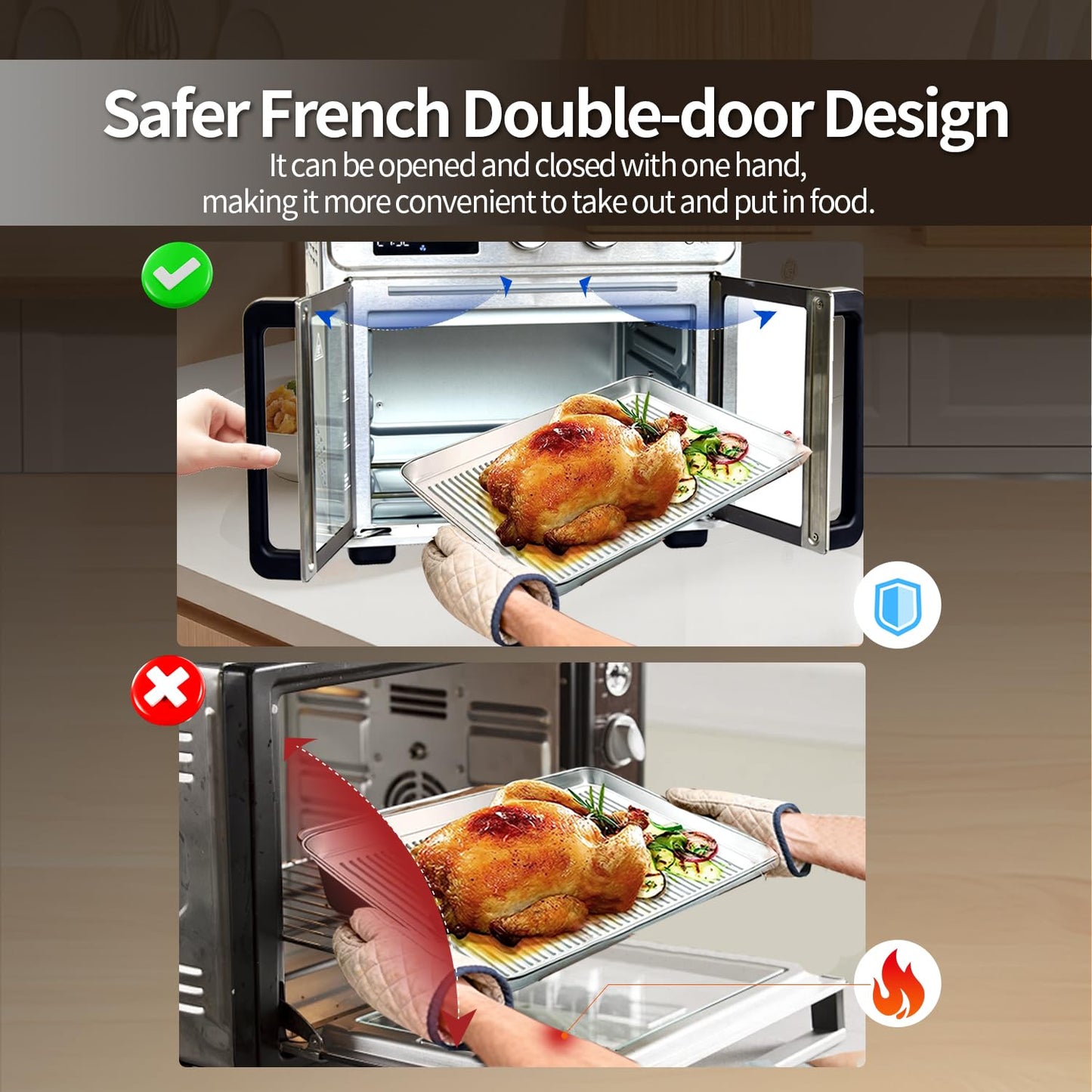 TomaChef 26QT French Door Air Fryer Toaster Oven Combo, 15 Cooking Functions including Rotisserie, and Digital Controls, 30 Recipes & 5 Accessories, Stainless Steel Finish
