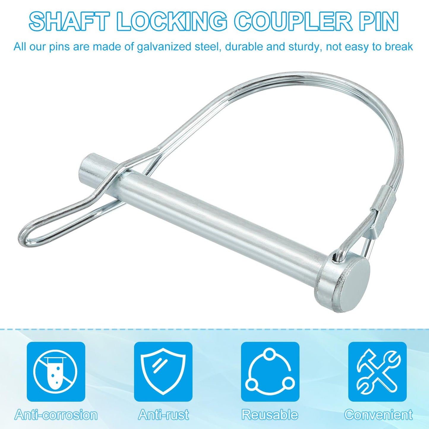 PATIKIL Shaft Locking Pin W Ear 5/16x2-3/8x1.73"(D*L*IW), 2 Pcs Safety Coupler Pin Pto Pin Round Arch Wire Retainer and Ear for Farm Trailer Tractor Truck Boat Towing (8x60x44mm)
