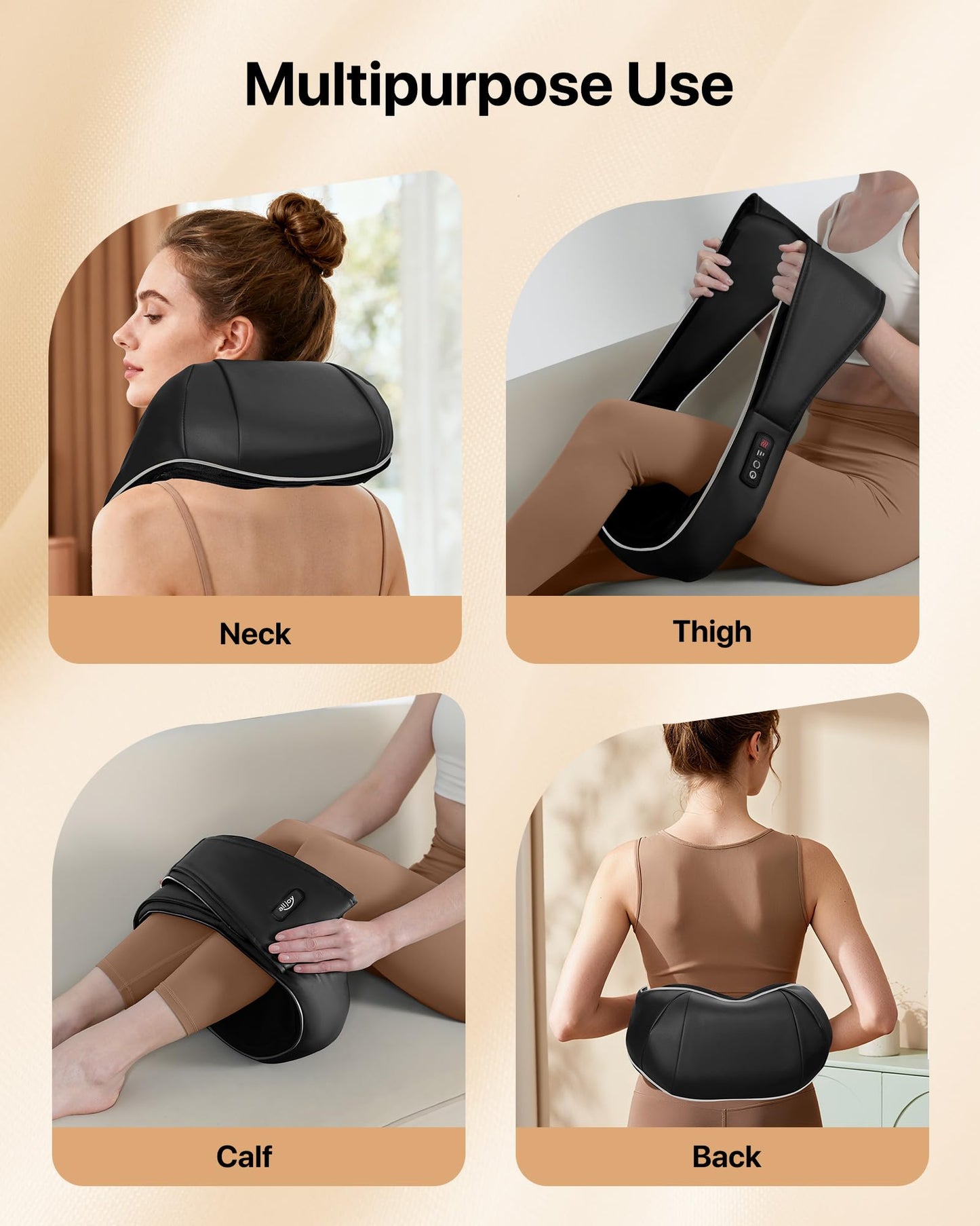 ALLJOY Shiatsu Neck and Back Massager with Heat, Deep Tissue Kneading Electric Massager for Shoulder, Lumbar, and Leg Pain Relief, Self-Care Wellness Gifts for Women Men Mom Dad