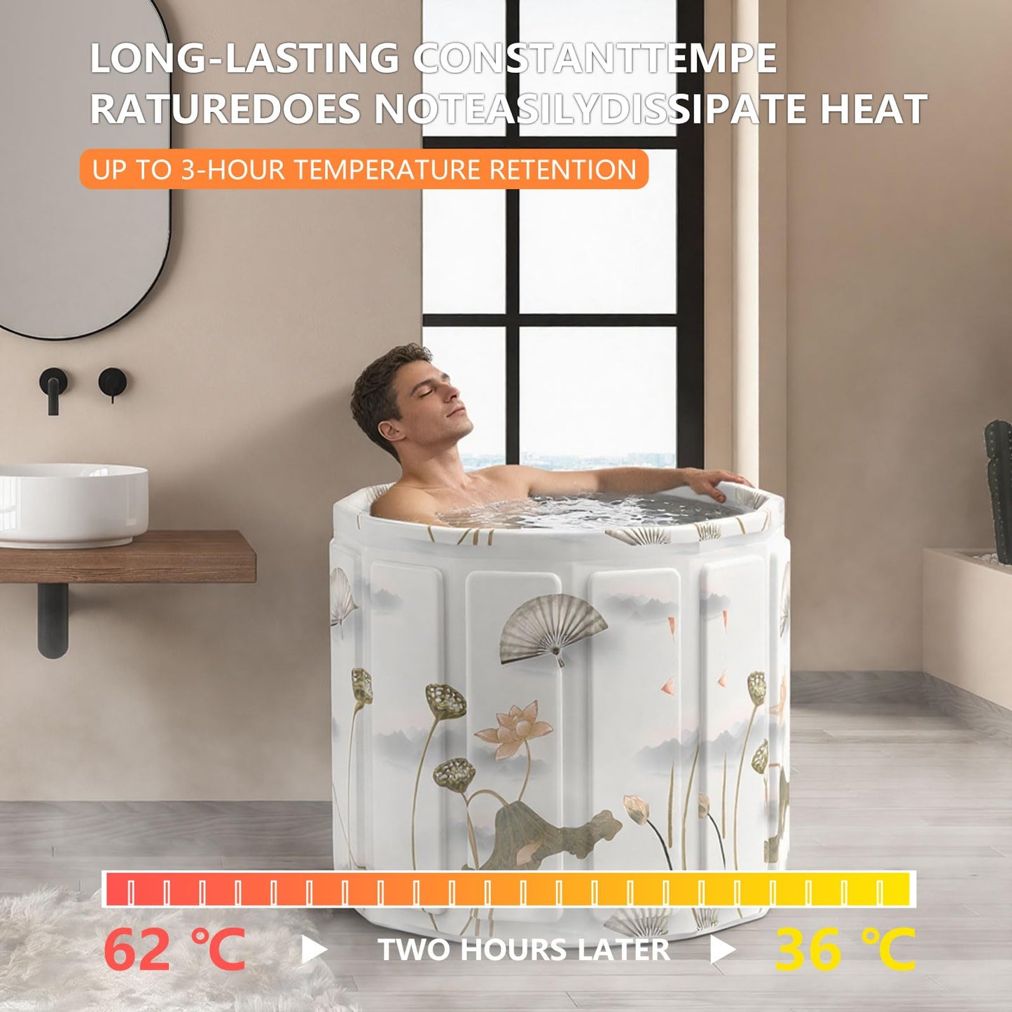 Portable Bathtub for Adult, Foldable Soaking Bathtub for Hot SPA&Ice Bath, Foldable Small Bathtub collapsible bathtub for Bathing, 6-layer Insulated portable tub,Space-Saving (Lotus, 27.5X26.6 IN)
