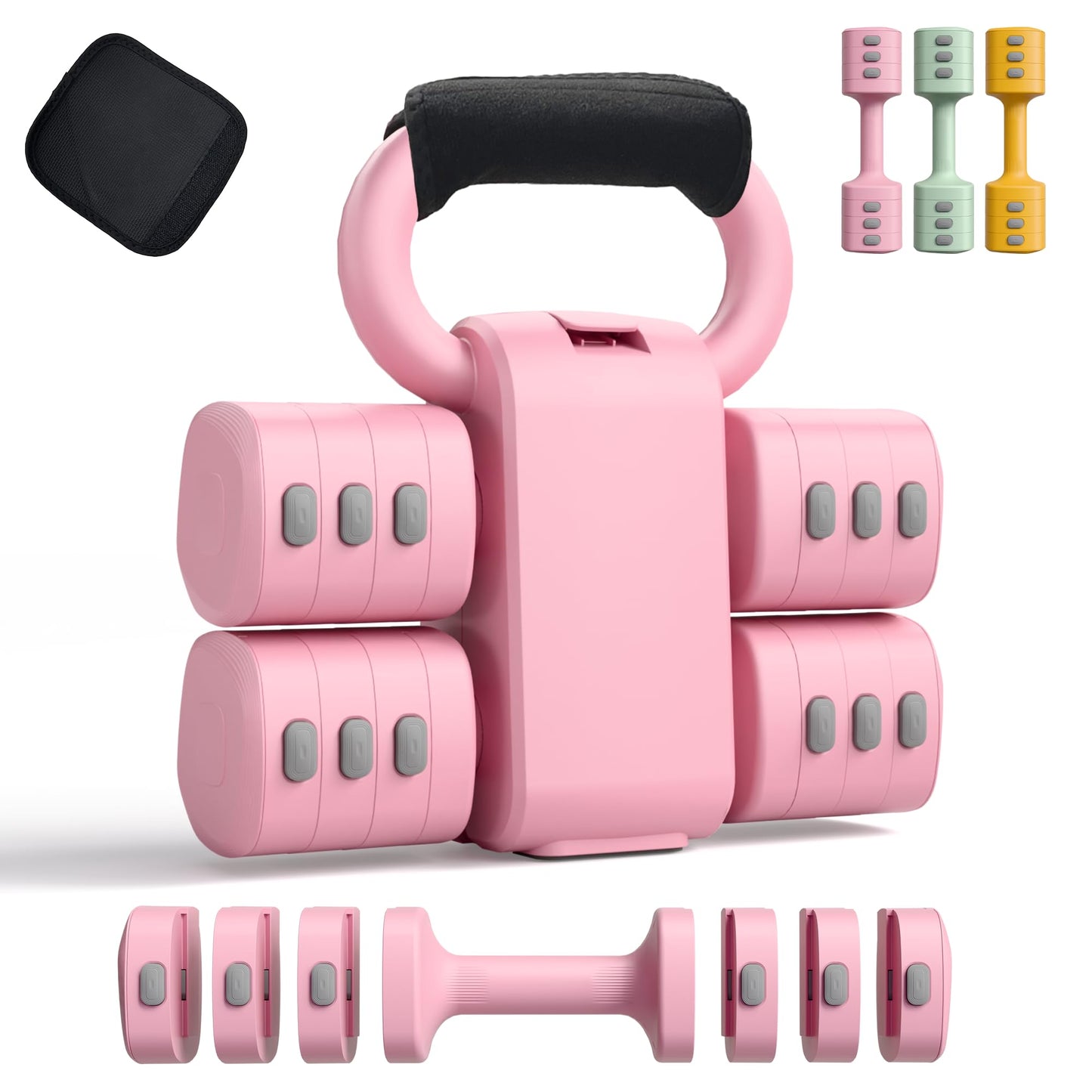 2-in-1 Adjustable Dumbbell Set for Women - 4 Levels (2.2lbs to 12.1lbs) - Home Gym Weights for Women at Home - Fitness Dumbbells