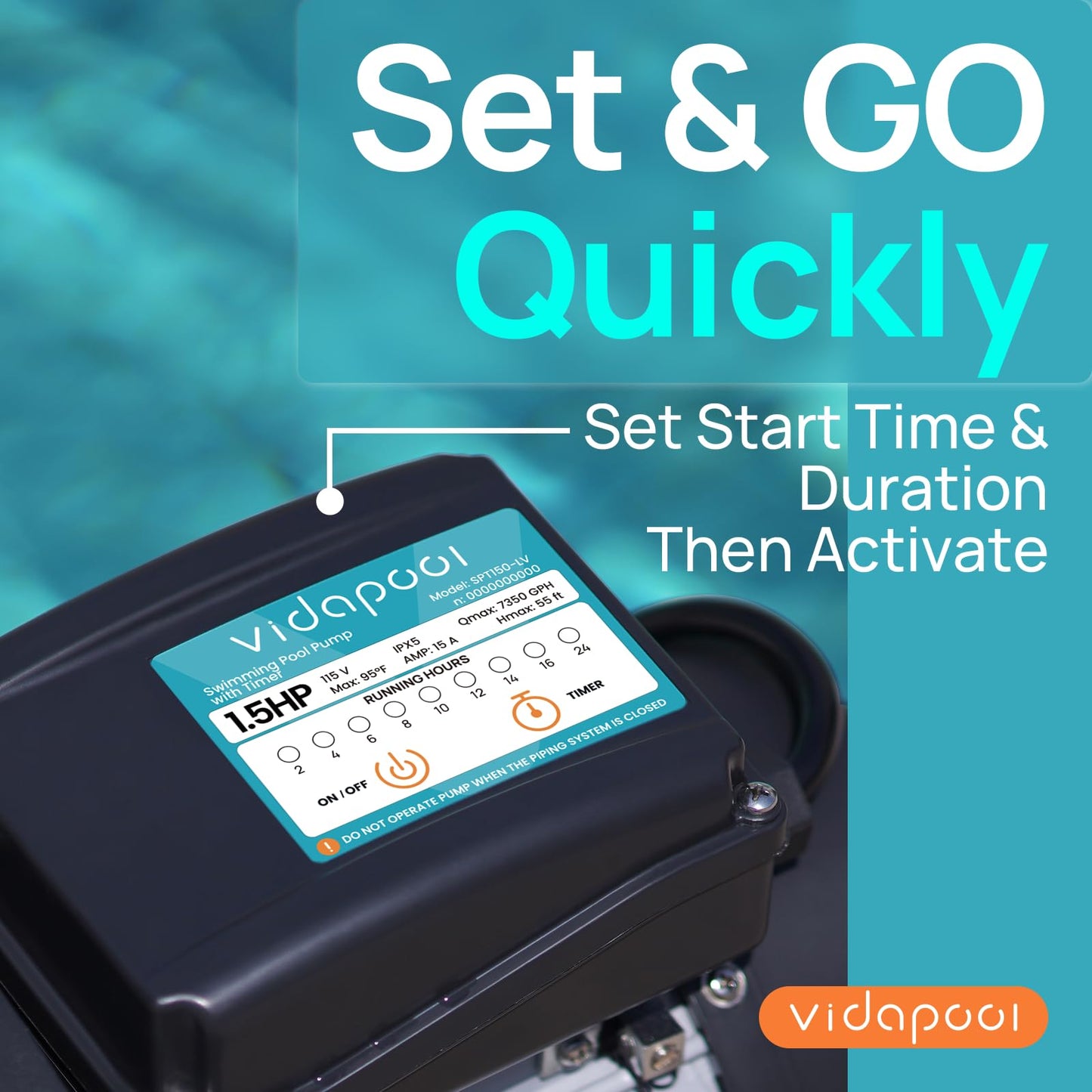 VIDAPOOL In/Above Ground Pool Pump Self Primming High Flow,Dark Black