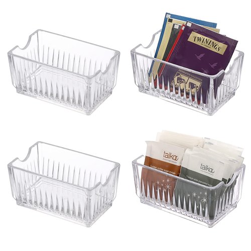 ELLDOO Set of 4 Sugar Packet Holder, Acrylic Sugar Bowl for Restaurant, Tea Bag Organizer Sweetener Packets Storage, Small Condiments Packet Holder Sugar Caddy Dispenser for Countertop Coffee Bar