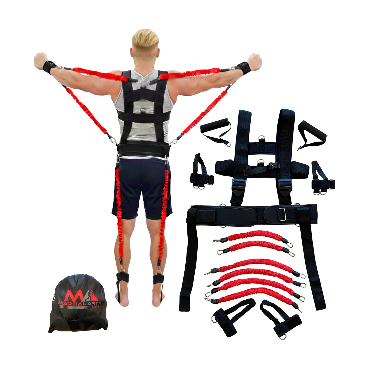 Ultimate Full Body Boxing Resistance Bands Vest for MMA Martial Arts Training at Home for Punches/Kicks, 230lbs Exercise Bands Fitness Workout to Enhance Explosive Power/Speed/Agility (Red)