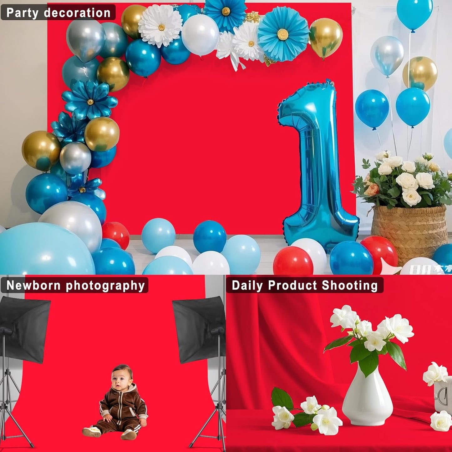 LYLYCTY 7X10 Red Backdrop for Photoshoot, Professional Photo Backdrop Background Curtain for Product Photography