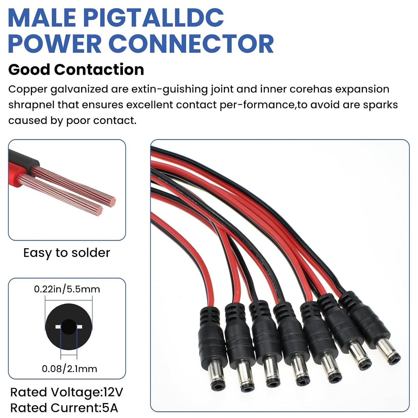 DALQUIS 6 Sets 5.5 2.1mm 18AWG Communication, x DC Power Jack Socket Threaded Female Panel Mount Connector Solder Type
