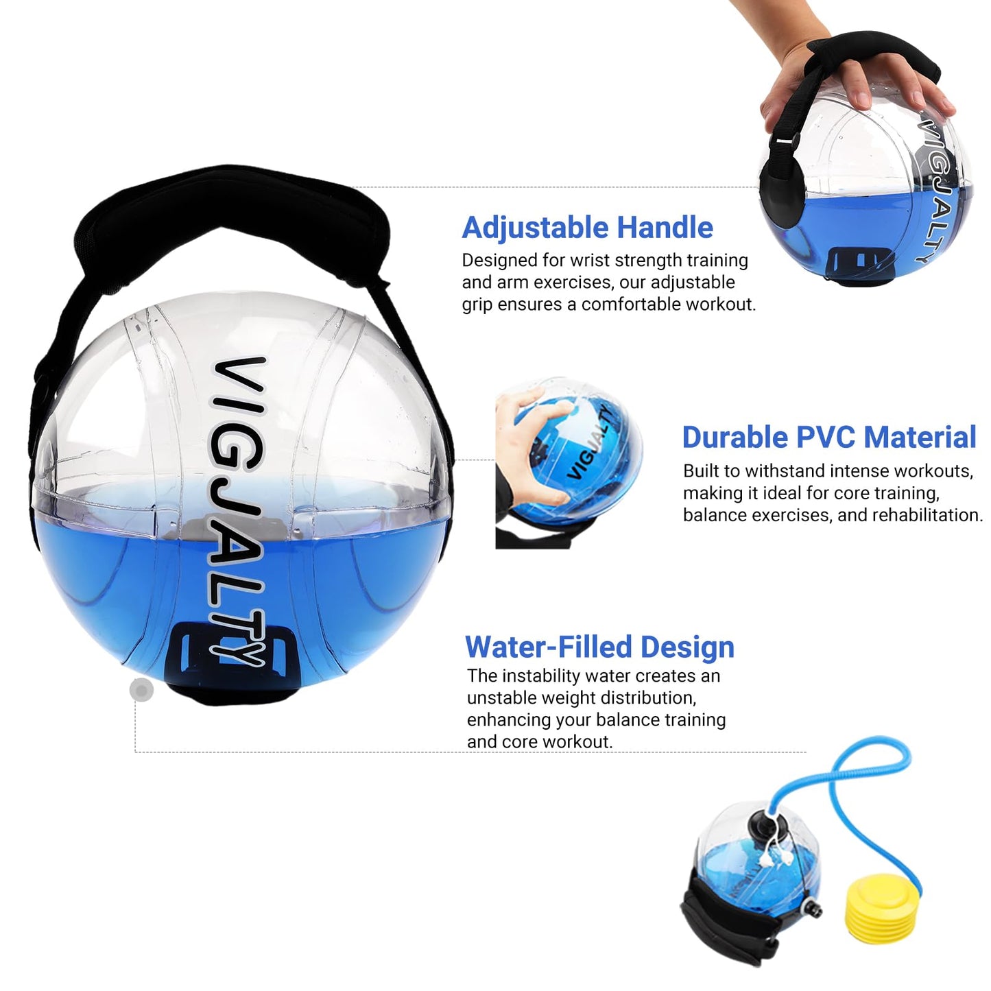 6.5" Aqua Ball Water Weight Bag - Adjustable Water Filled Fitness Bag, Sandbag Alternative for Home Gym, Core Balance Trainer, Portable Exercise Equipment for Arm Shoulder Full Body Workout (5Ibs)