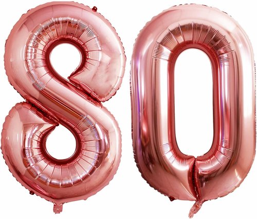 GOER 80th Birthday Balloons - 42 Inch Jumbo Rose Gold Foil Helium Decorations for 80th Anniversary