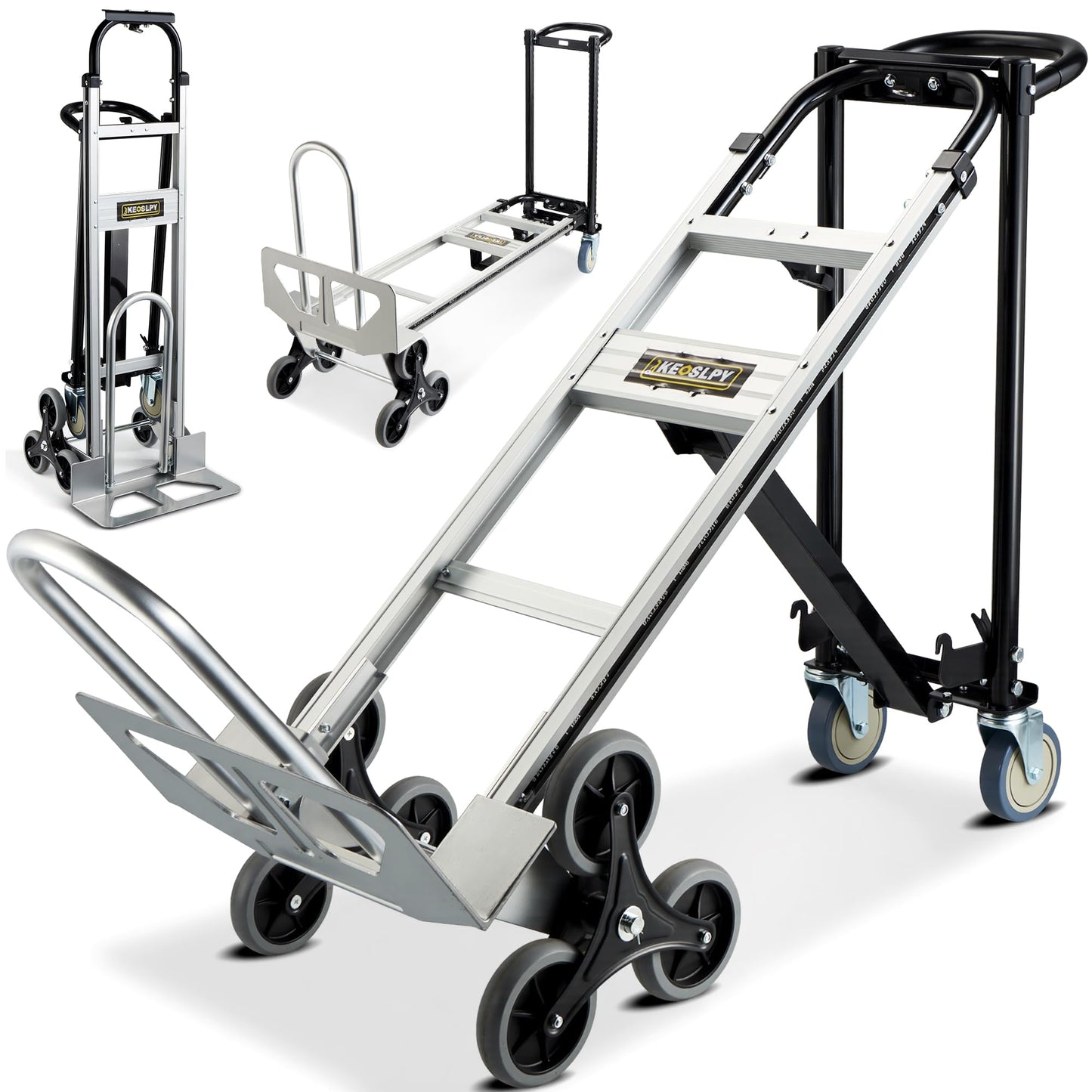 Keoslpy Upgraded 3 in 1 Industrial Convertible Hand Truck 1000 LBS Capacity, Aluminum Heavy Duty Hand Truck Dolly, Stair Climbing Dolly Cart Utility Platform Cart with Wheels for Transport & Moving