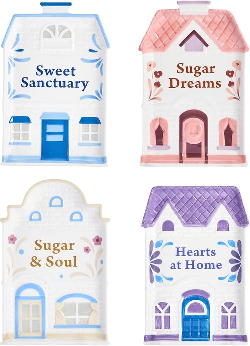 Bico Spice Cottages Hand-Painted Ceramic Appetizer Plates - Set of 4, Microwave & Dishwasher Safe