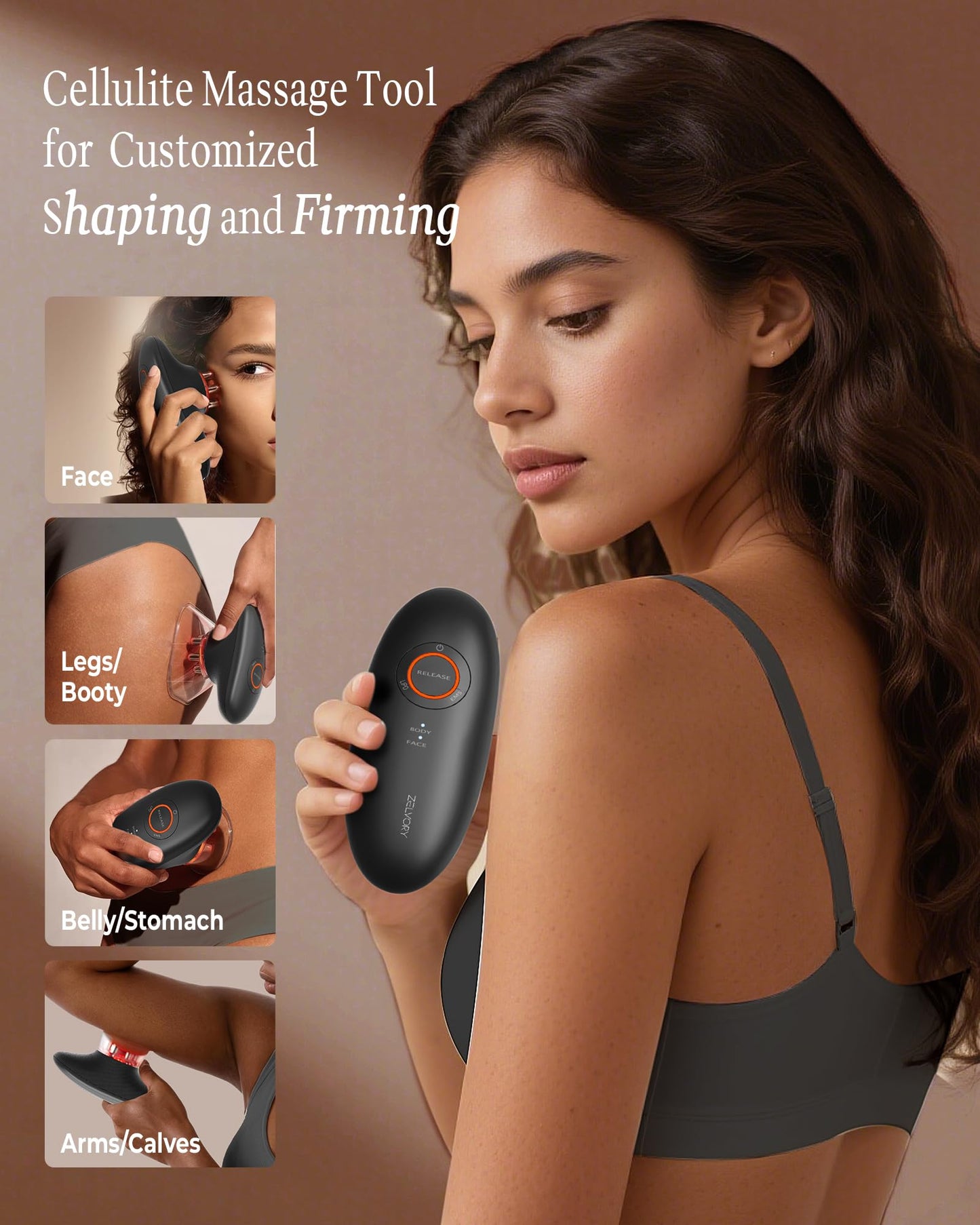 Zelvory 3-in-1 Body Sculpting Machine with Microcurrent, Vacuum & Red Light Therapy for Smooth Skin Appearance, Body Massager for Belly, Legs & Arms, Home Use Device