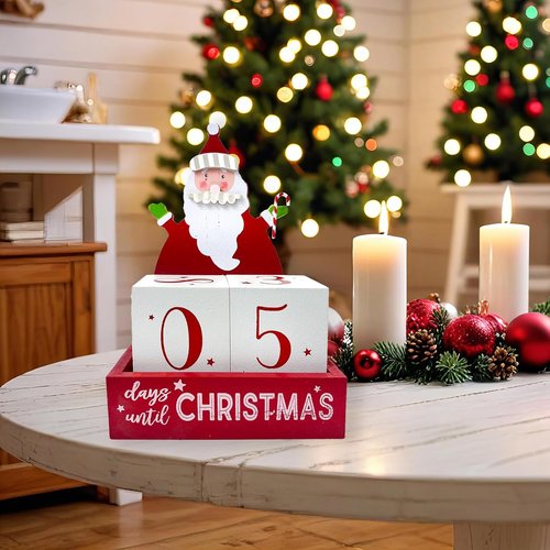Christmas Countdown Blocks - Rustic Wooden Advent Calendar with Santa Claus | 99 Days Holiday Décor