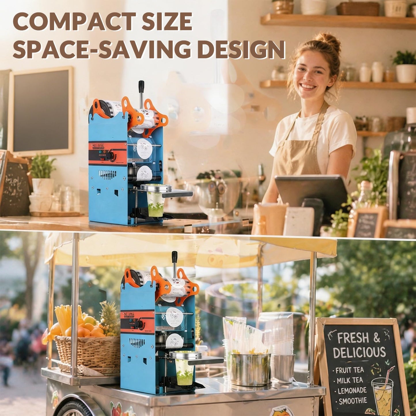JIAWANSHUN Manual Cup Sealing Machine 300-500 Cups/Hour Electric Cup Sealer for 180mm Tall & 95mm Cup 110V