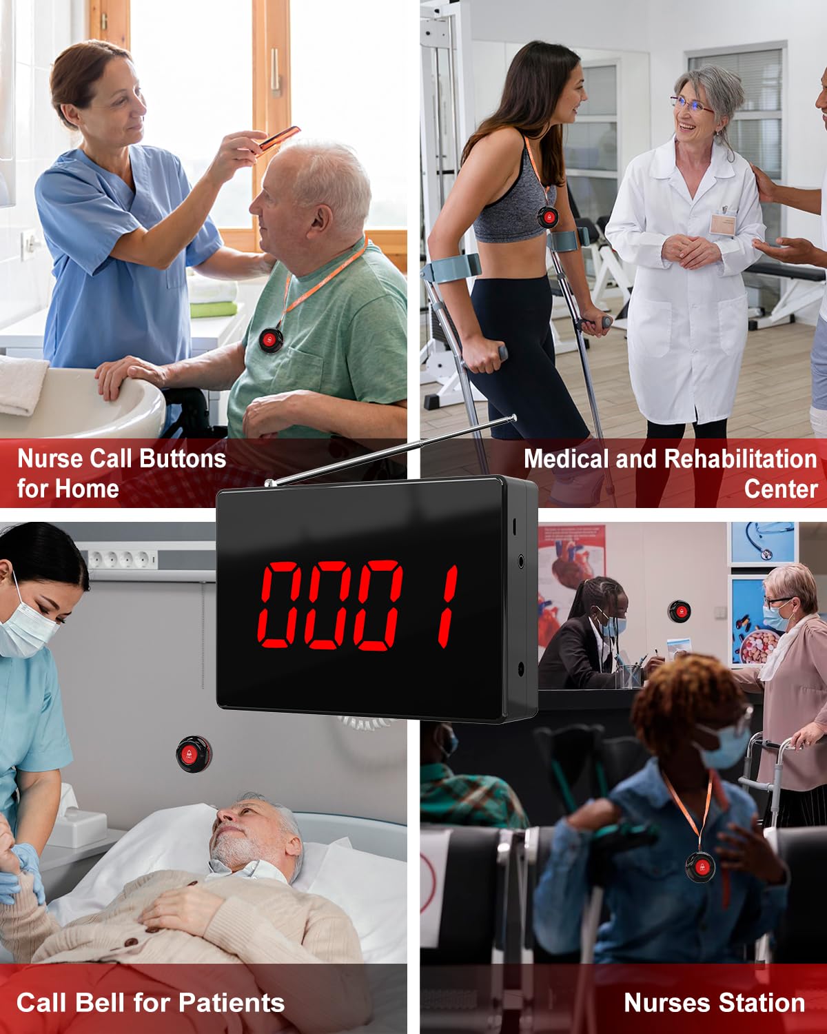 CallToU Wireless Calling System Caregiver Call Button Patient Call Bell with 10 Waterproof Nurse Alert Call Buttons and 1 Display Receiver for Clinic Nurses Station Restaurant Nursing Home