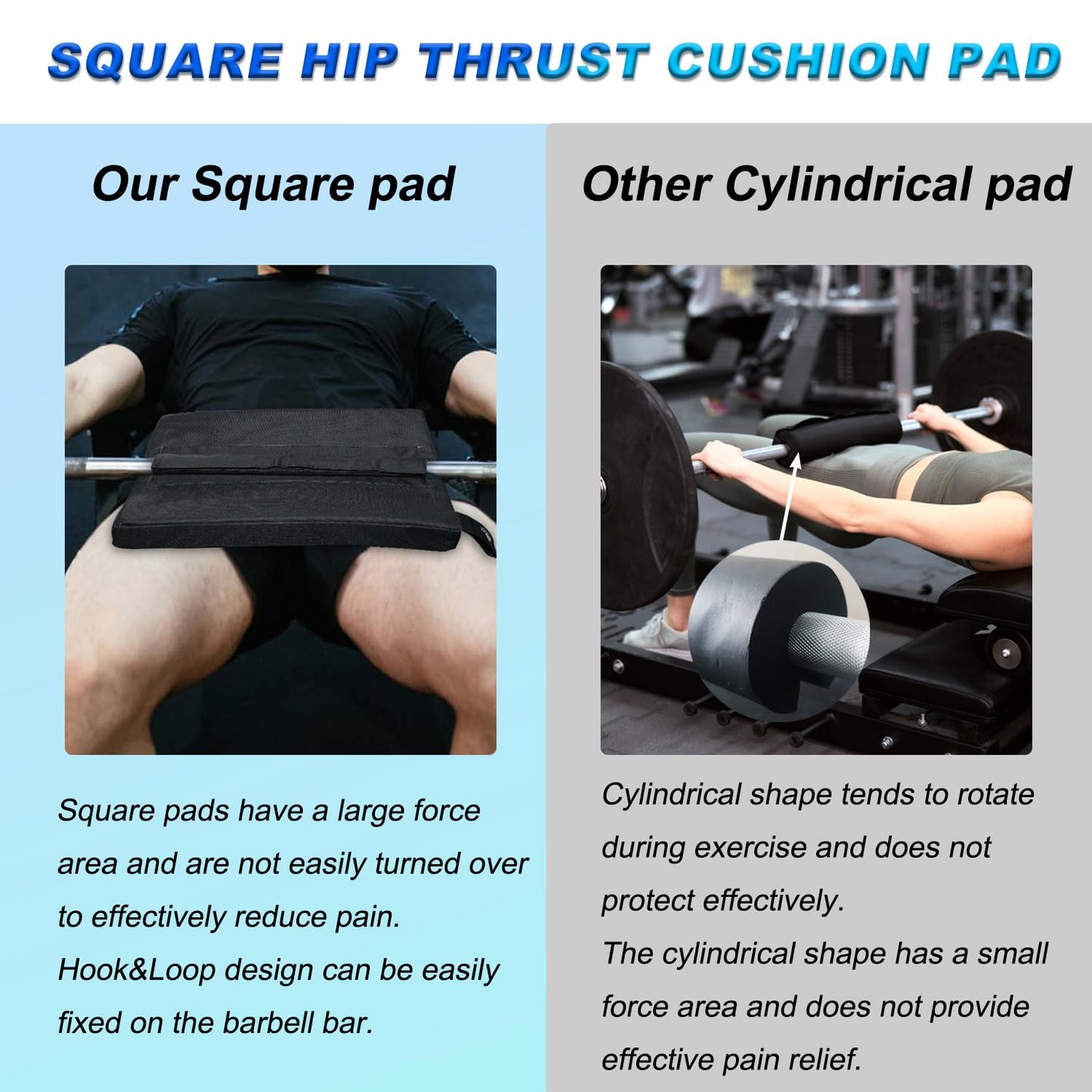 Lights Mountain Square Hip Thrust Pad for Smith Machine, Extra Thick Firm Barbell Pad for Glute Bridges, Non-Slip Hook & Loop, Heavy Duty Support for Squats & Hip Thrusts, Home Gym Equipment (Black)