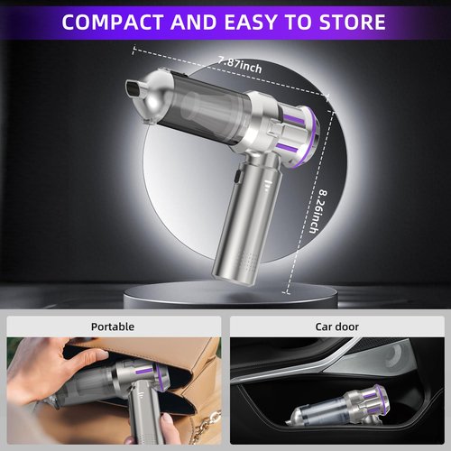 CUGEFRE Handheld Vacuum Cordless, 28000Pa 4 in 1 Car Vacuum Portable Cordless, One-Touch Dust Removal, 3-Speed Brushless Motor Mini Vacuum, Ideal for Home, Car, Office, and Pet Hair Cleanup, Silver