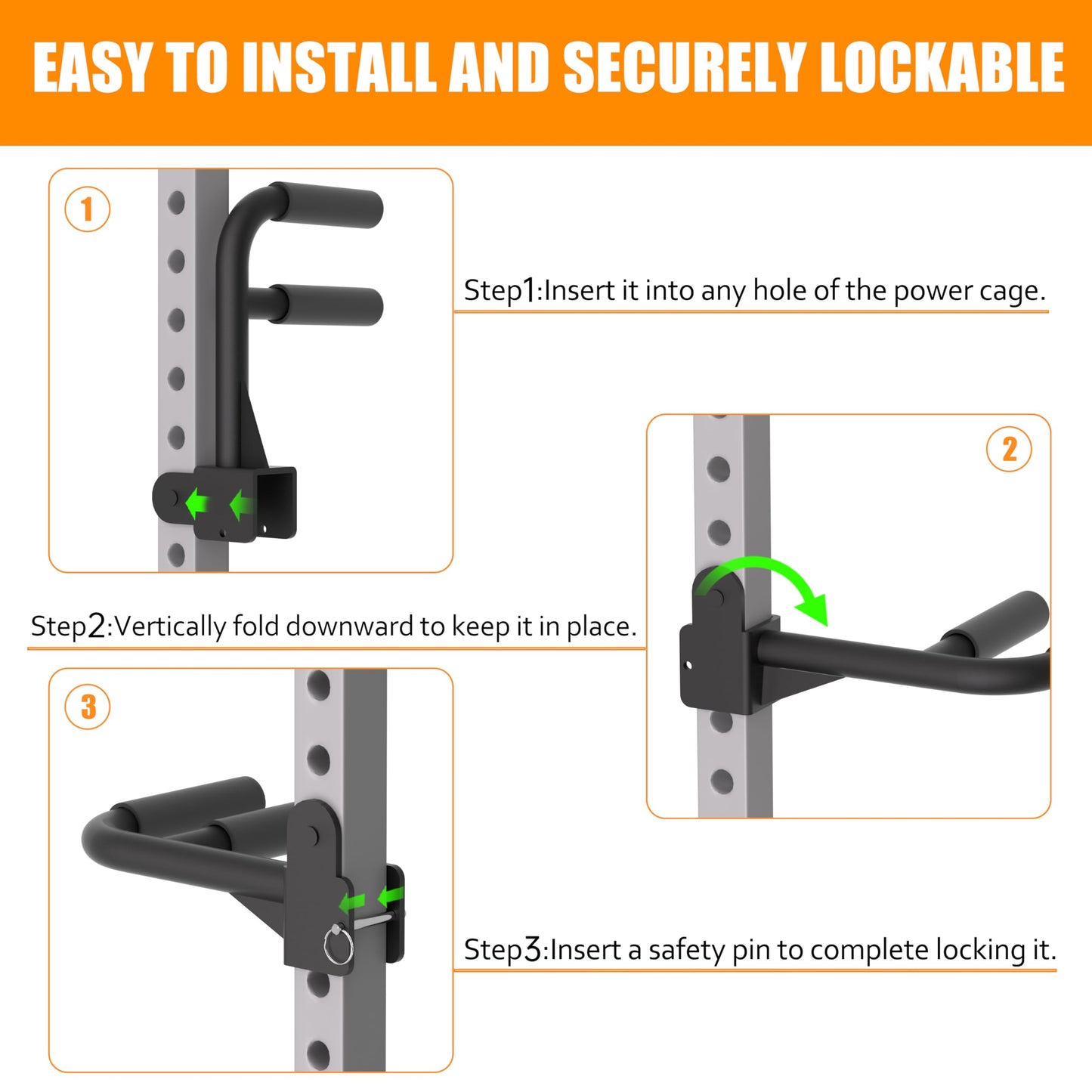 HWOOUSA Muti-Grip Dip Bars Attachment for 2" x 2" Power Cage with 5/8" or 1" Hole, Non-Slip Wide & Narrow Grip Dips Double Handles, 600 lbs Capacity, Squat Rack Attachment for Dips, Inverted Rows, Push-Ups