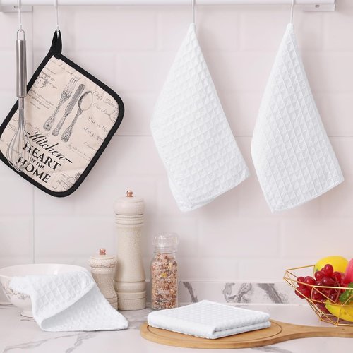 Homaxy Microfiber Dish Cloths - Ultra Absorbent Waffle Weave | 12x12 Inch, 6 Pack, White