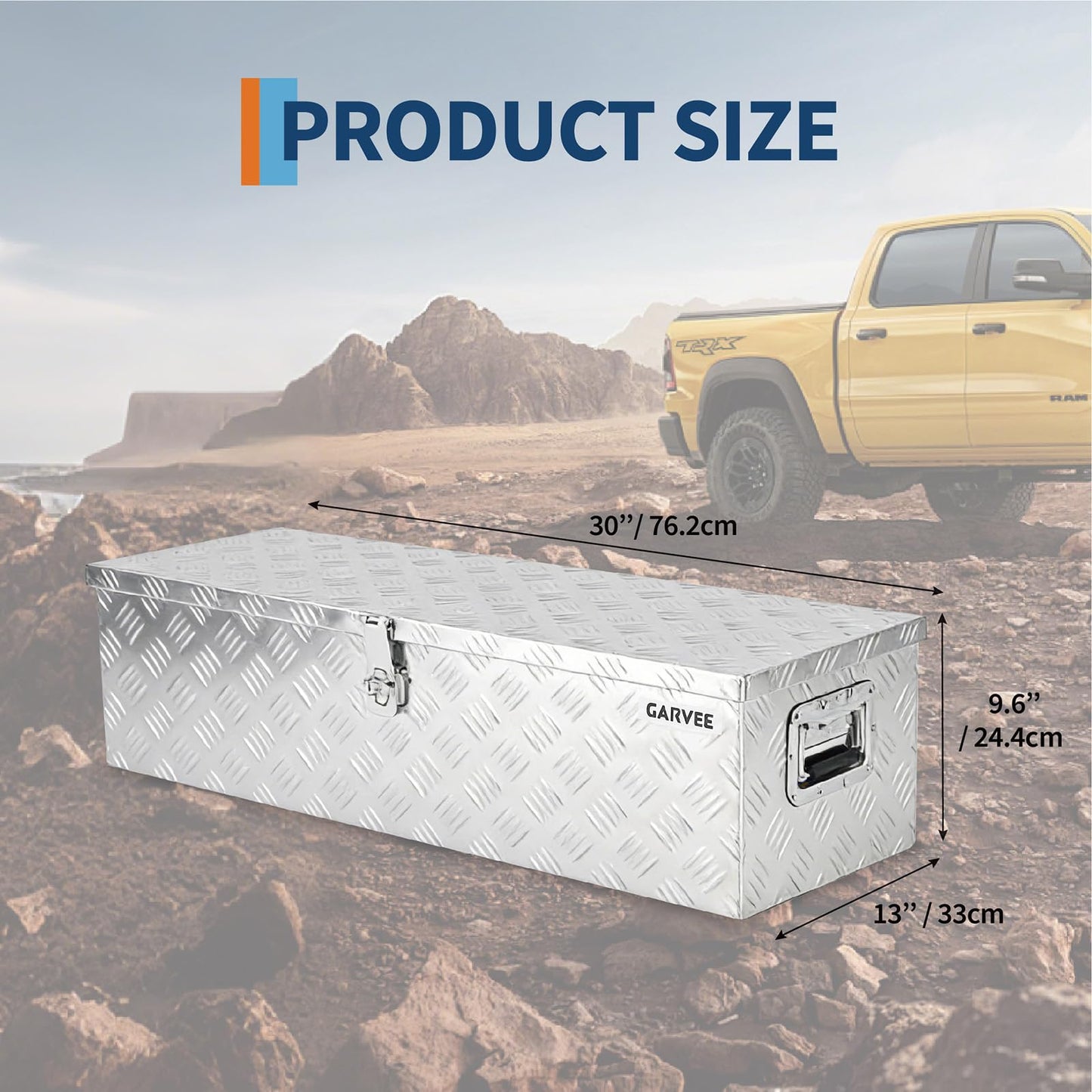 Garvee 30 Inch Aluminum Truck Bed Tool Box - Heavy Duty Diamond Plate Tool Chest with Lock and Keys | Storage Organizer for Pickup Trucks, RV, Trailers | Side Handles, 30 x 13 x 9.6 Inches, Silver