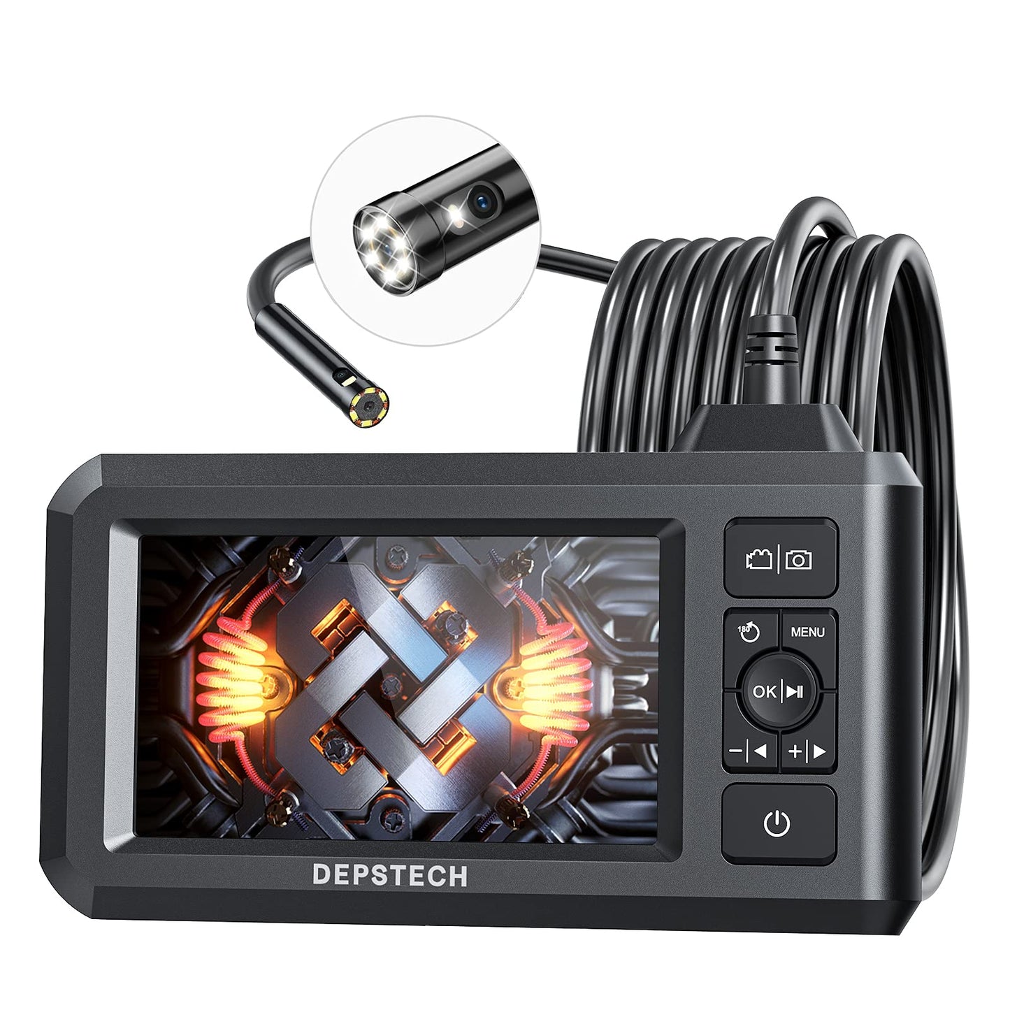 DEPSTECH DS300 Dual Lens Industrial Endoscope, 1080P Digital Borescope Inspection Camera, 7.9mm IP67 Waterproof, 4.3" Screen Sewer Camera,DS300 5.5mm 1080P HD Digital Camera,16.5FT Semi-Rigid Cable