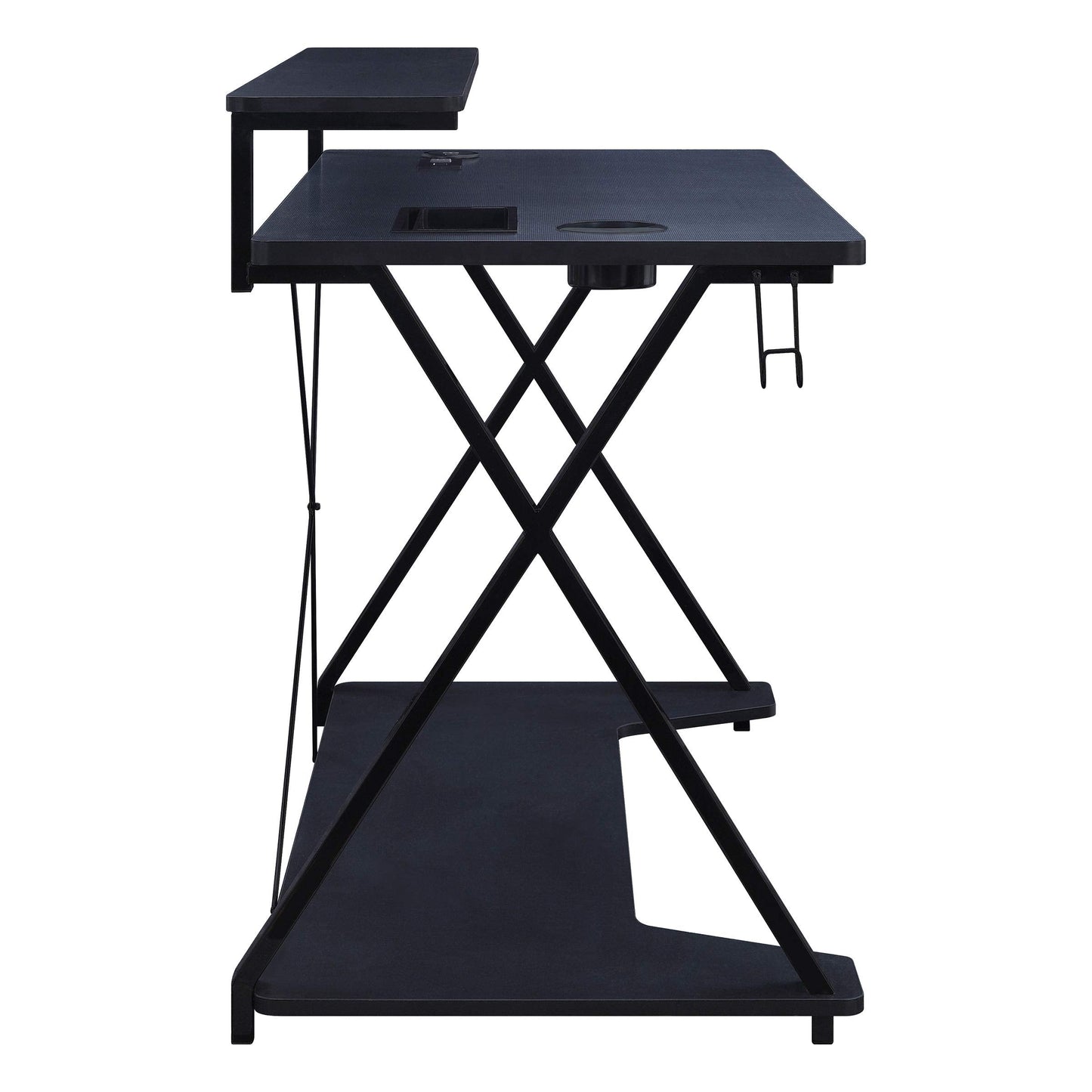 OSP Home Furnishings Checkpoint Ghost Battlestation Gaming Desk with RGB LED Lights, Black