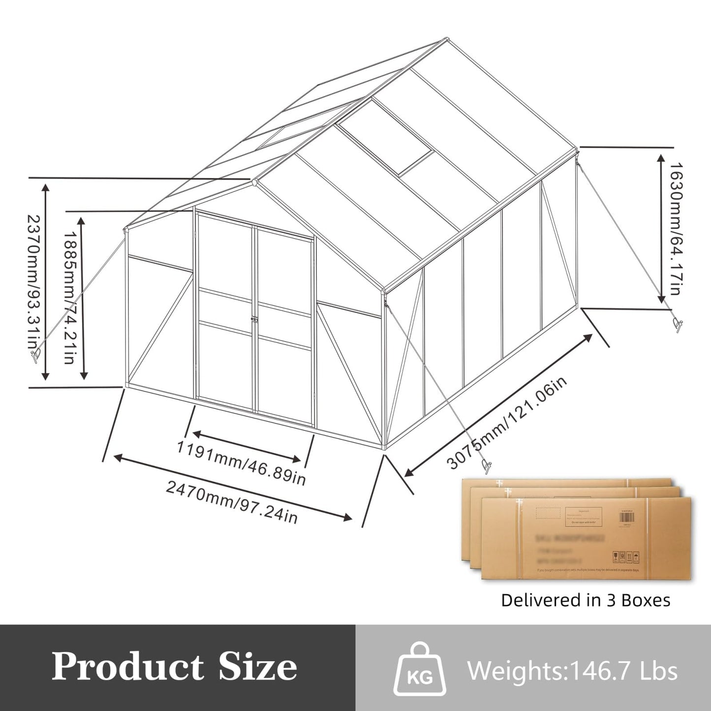Trygoal 8x10 FT Greenhouse, Walk-in Outdoor Heavy Duty Polycarbonate Greenhouses with Aluminum Frame, High Headroom, UV Protection & Drainage System for Backyard All Season Growing, Black