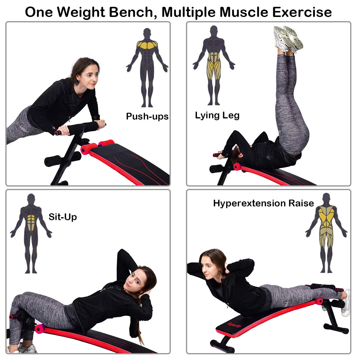 Goplus Adjustable Sit Up Bench, Abdominal Training Workout Slant Bench, Decline Curved Ab Bench for Home Gym Ab Exercises (Red)