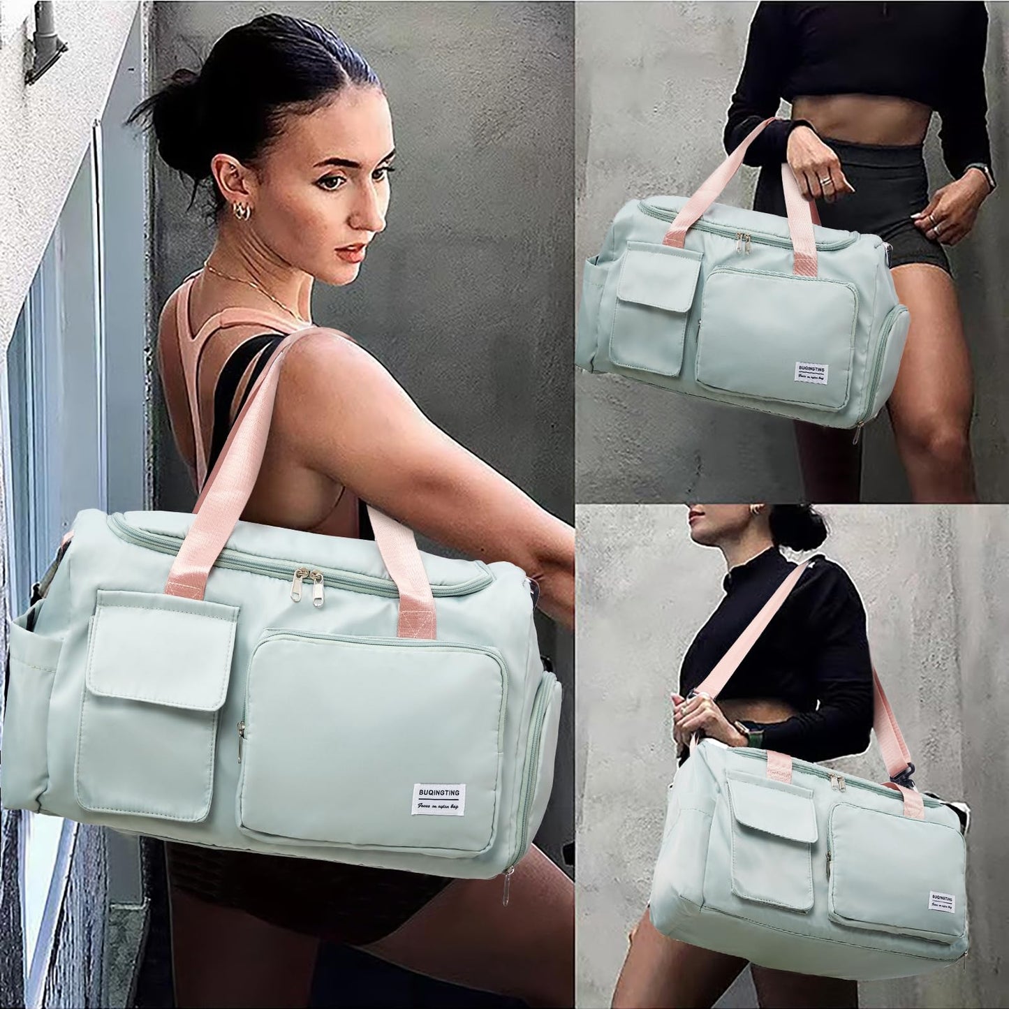 Small Gym Bag for Women, Travel Duffle Bag Carry On Weekender Bag with Shoe Compartment, 05#green, Gym Bag & Toiletry Bag, Gym Bag&toiletry Bag