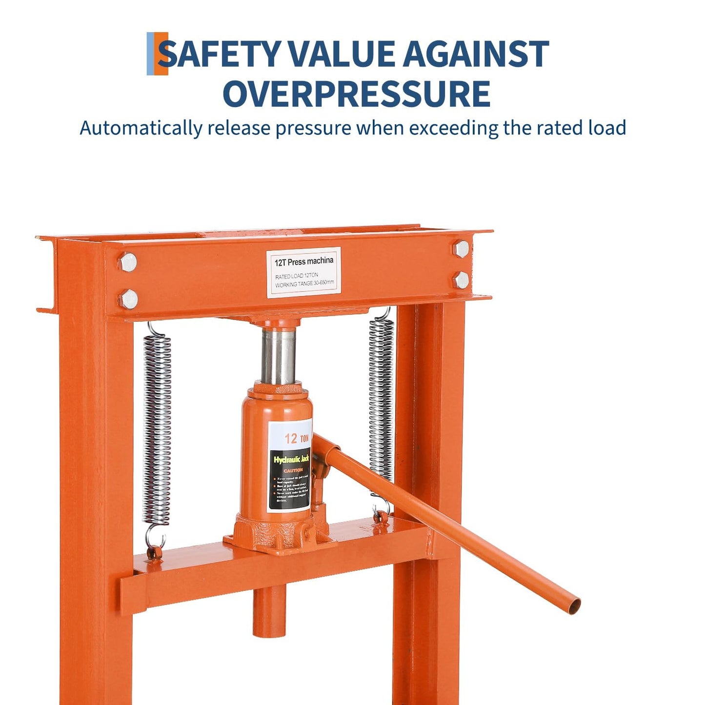 Garvee Hydraulic Shop Press, 12 T H-Frame Garage Floor Shop Press Adjustable Hydraulic Press with Press Plates, Orange