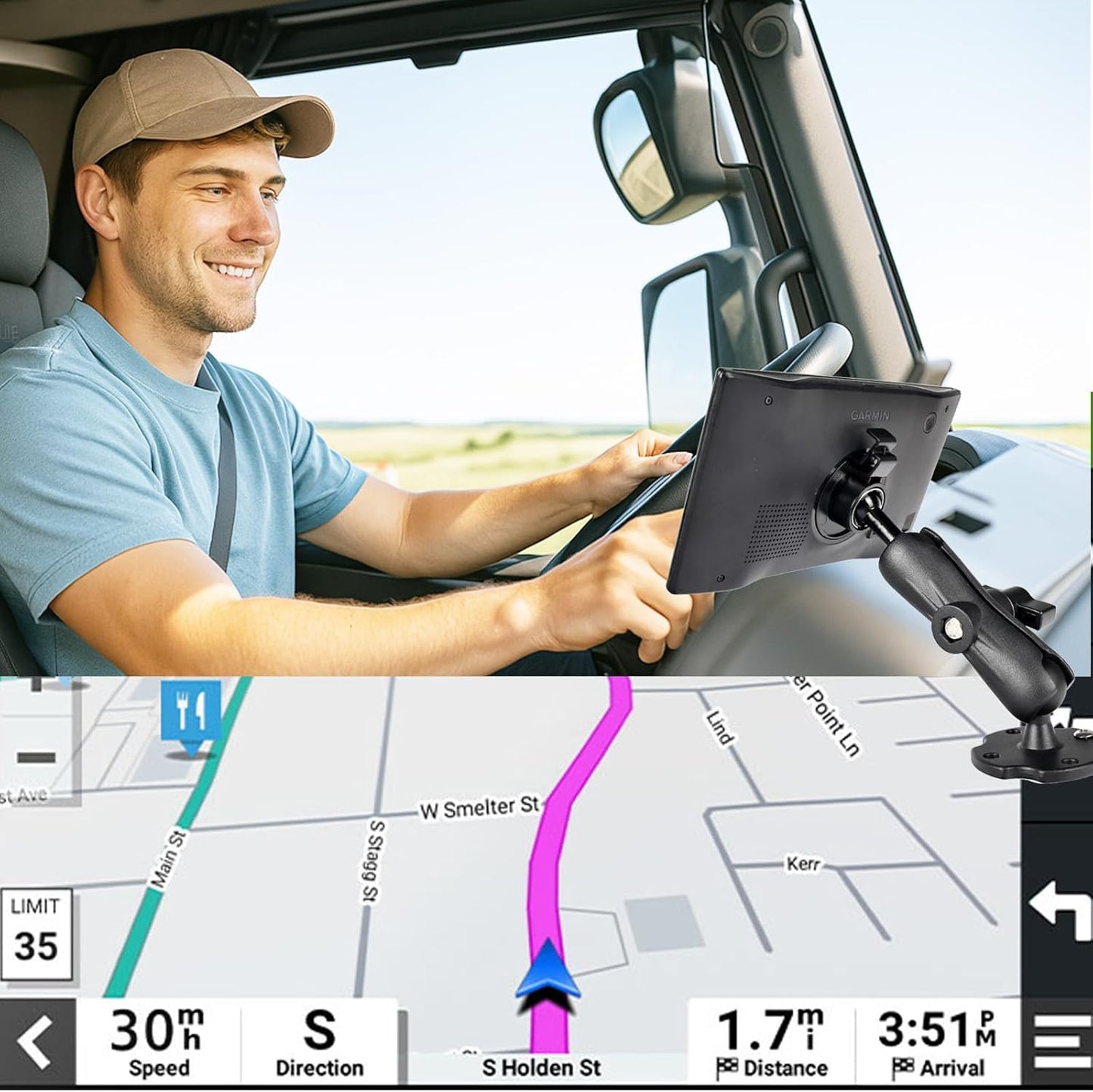 VAUBORTTI [17mm 25mm 1" Aluminum GPS Mount with to Dual Ball Adapter], Fits Garmin GPS & Phone Holder, Replacement