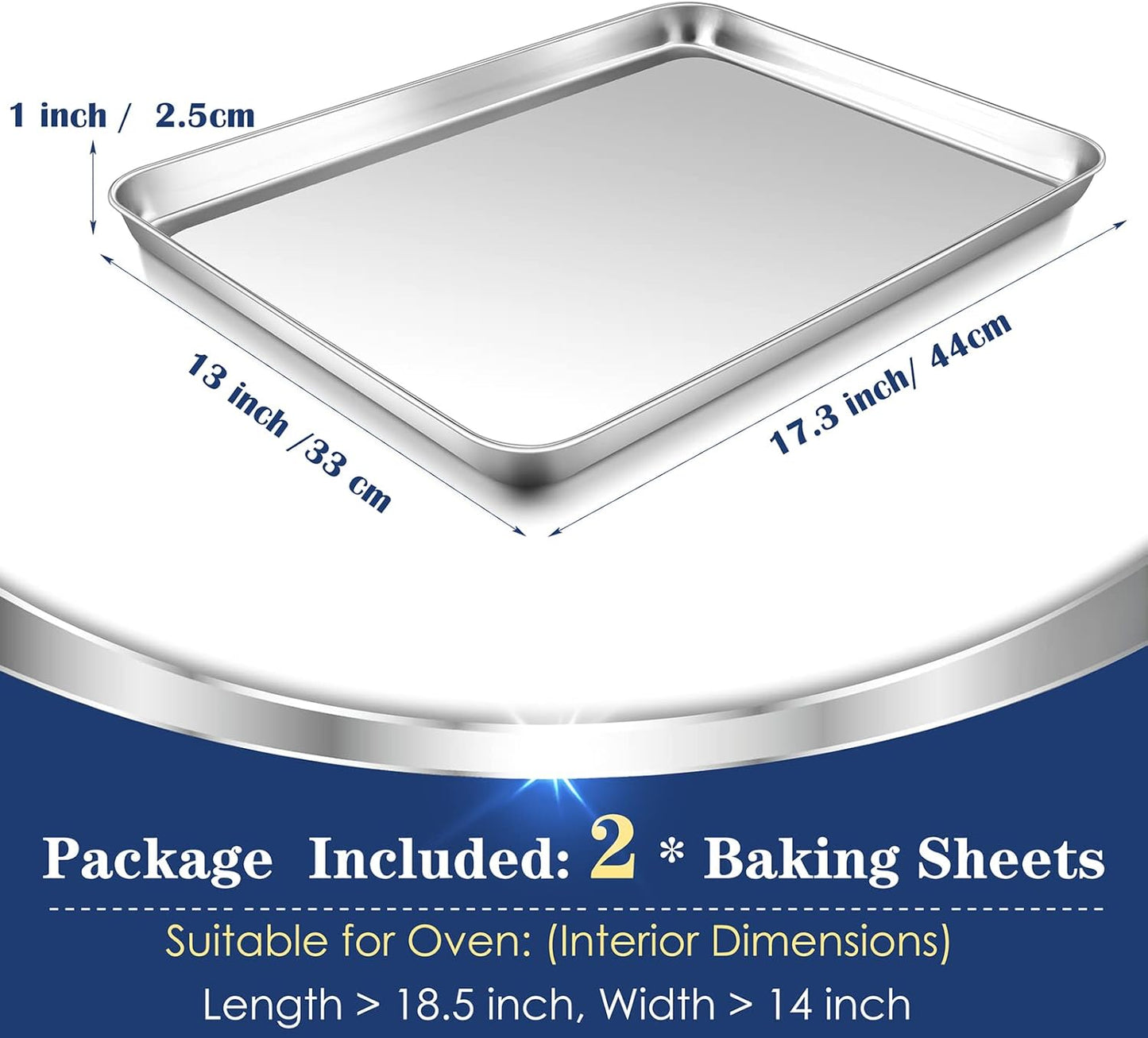 P&P CHEF 17.3 Inch Stainless Steel Baking Cookie Sheet - Heavy Duty & Dishwasher Safe, Set of 2