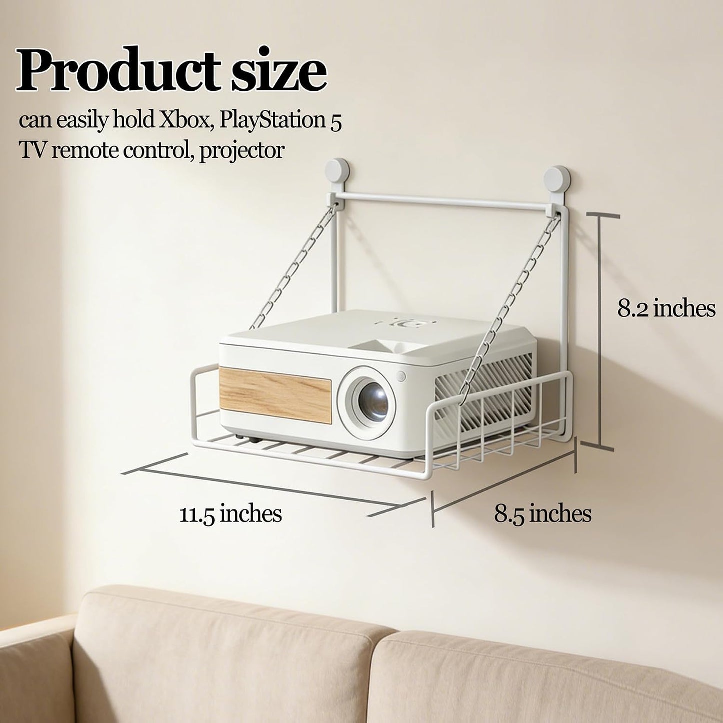 MQXYSDLY 2 11.5" 8.5" Projector Wall Bracket Router Wall Mount Suspension Cup Organizer Free No Drilling Pegs