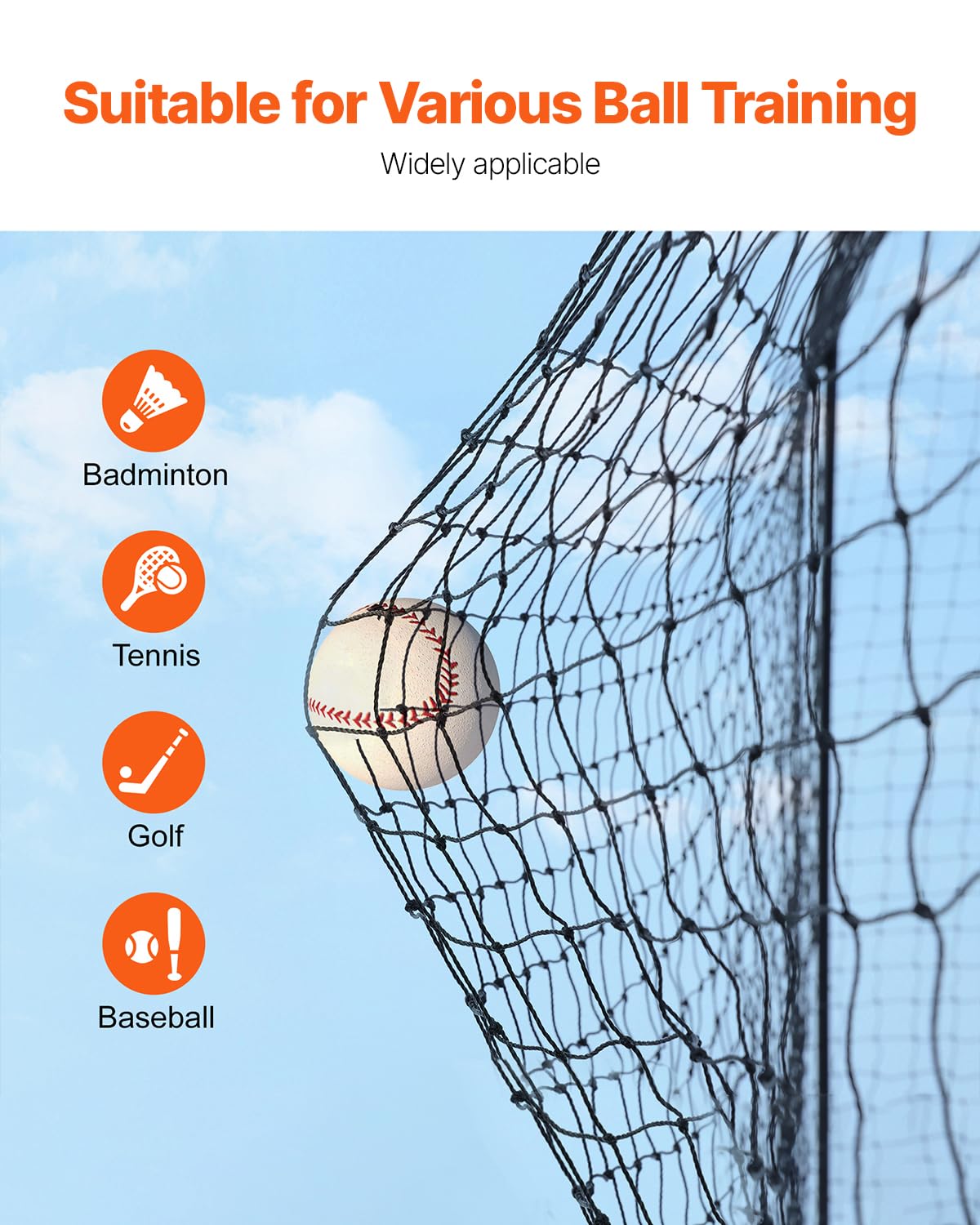 VEVOR Baseball Batting Netting,35 FT Softball Baseball Batting Hitting Training Net, Professional Practice Portable Pitching Cage, Heavy Duty Enclosed PE Net, with Door & Carry Bag (NET ONLY).
