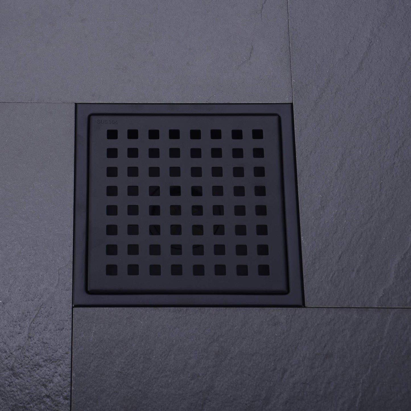 6 inch Stainless Steel Shower Floor Drain with Threaded Adapter, Removable Grid Cover, Black