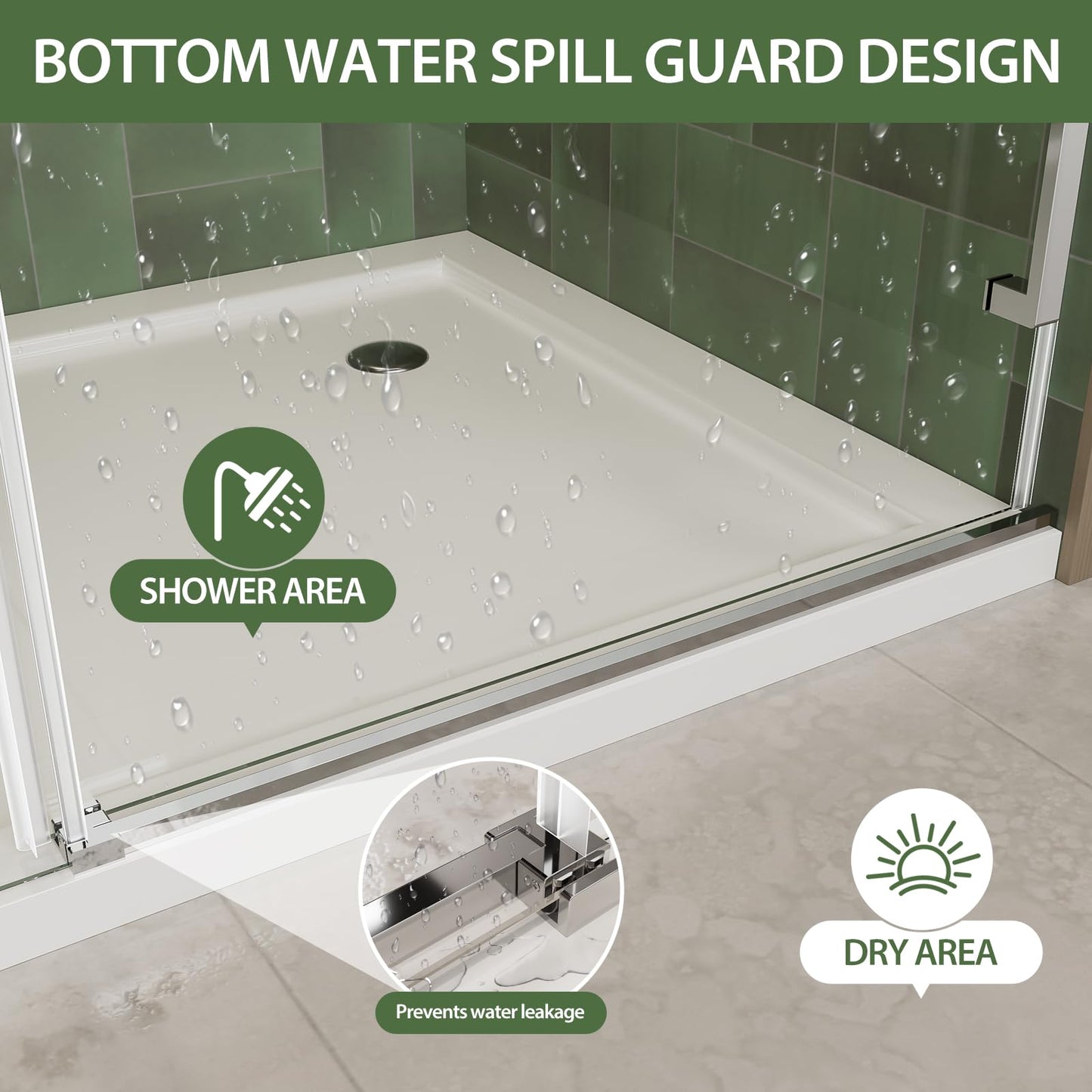 44-48" W x 76" H Glass Shower Door, Frameless Shower Door with 5/16" (8mm) Clear SGCC Tempered Glass, Explosion-Proof Film, Stainless Steel Hardware, Chrome
