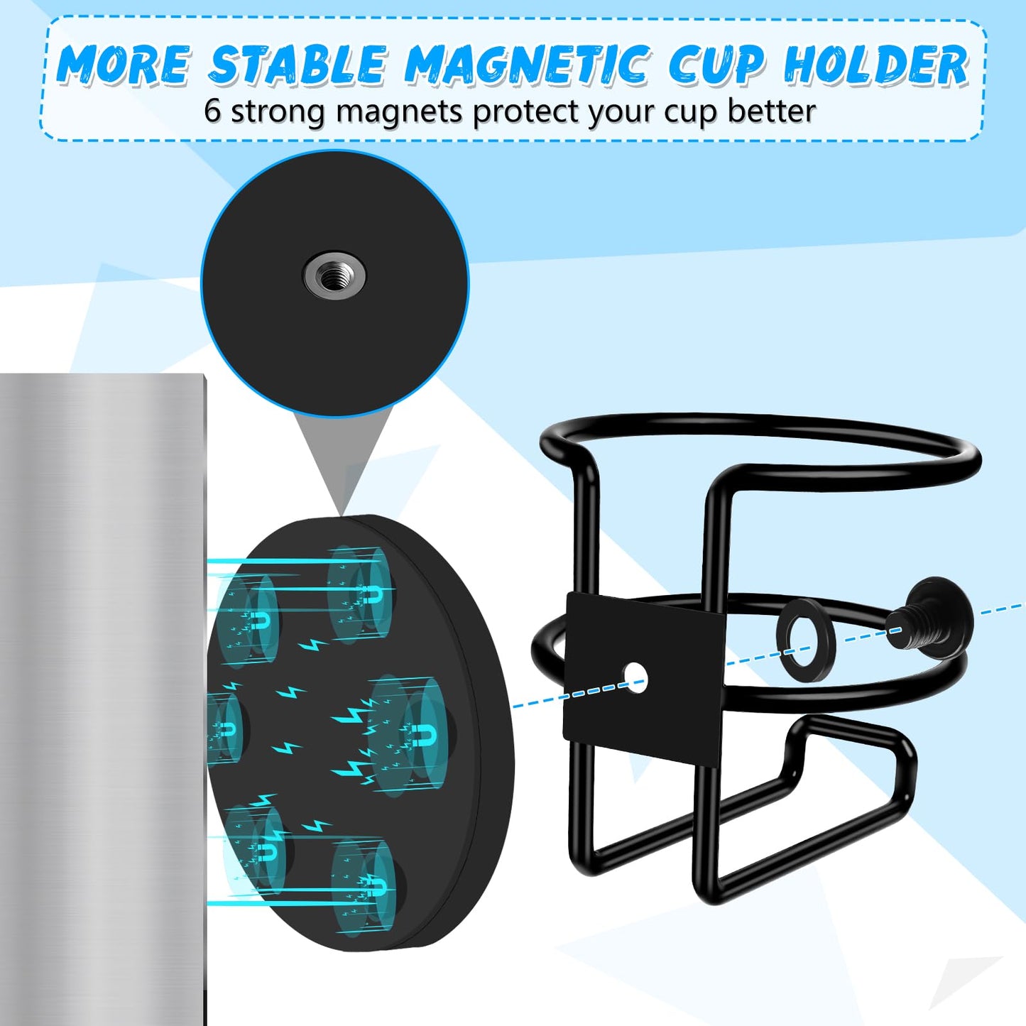 Magnetic Cup Holder, 2 Pack Portable Cup Holder for Tractor Mower Truck Car Fridge, Magnet Cup Drink Holder