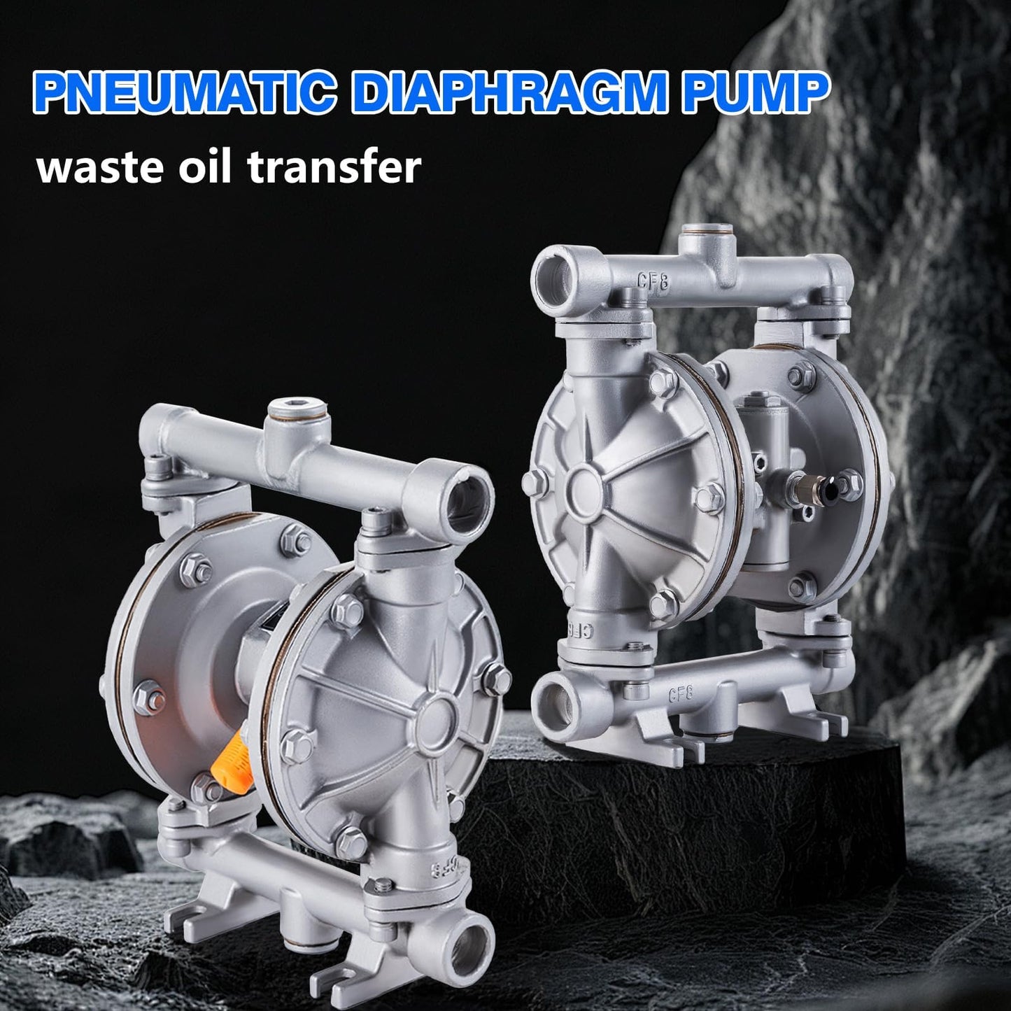 Double Diaphragm Pump Air Operated 1/2 inch Inlet/Outlet Pneumatic Waste Oil Transfer Pump for Chemical QBK-15P 9 GPM Dual Diaphram Polypropylene Nitrile Rubber by Stainless Steel Iron 120 PSI