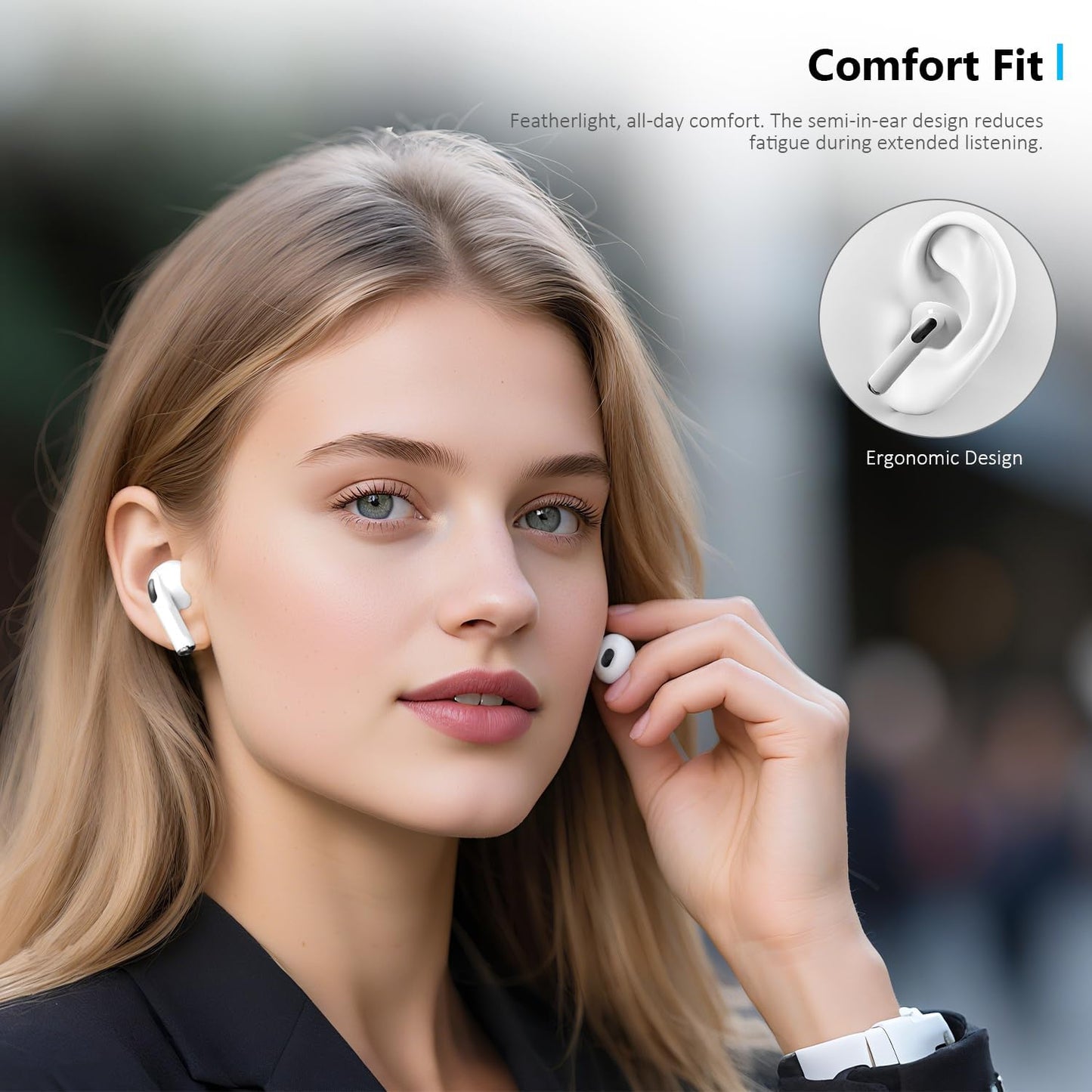 TONTRU 5.3 24H Wireless Headphones, Bluetooth Earbuds, Semi-in Ear with AI Noise Cancelling, Playtime, Ultra-Light