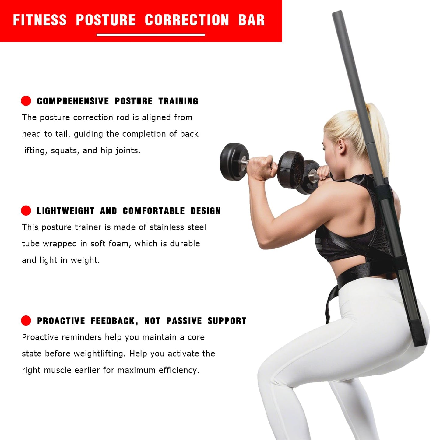 bibahala Fitness Posture Correction Stick with Adjustable Harness Gym Girl Essentials Workout Sets for Women Alignment Rod for Squats, Deadlifts, Hip Hinge, Kettle Balls for Women
