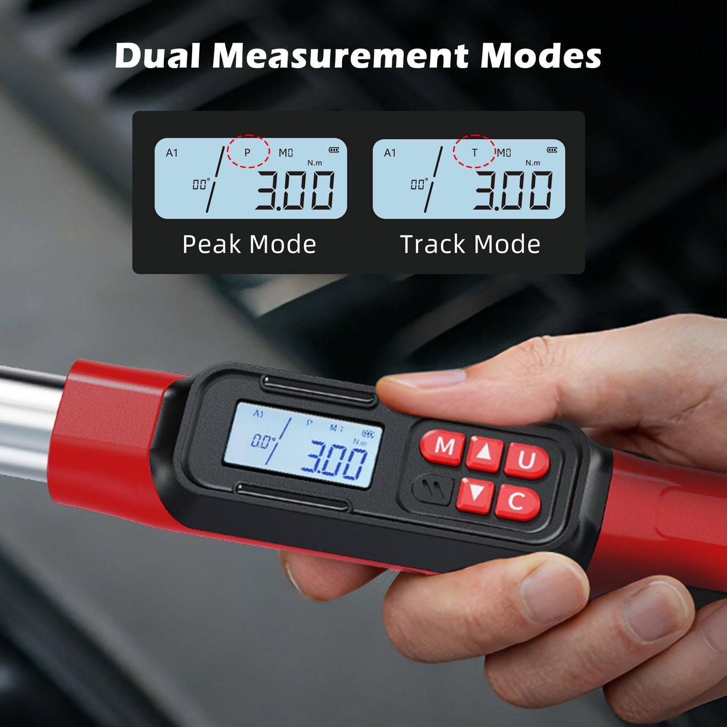 MOVECRAB 3/8" Drive Digital Angle Torque Wrench 2-44 Ft.lb (3-60 N.m), Angle Measurement 0.1° with LED Display & Buzzer, for DIY Auto Car Motorcycle Repair & Engineering