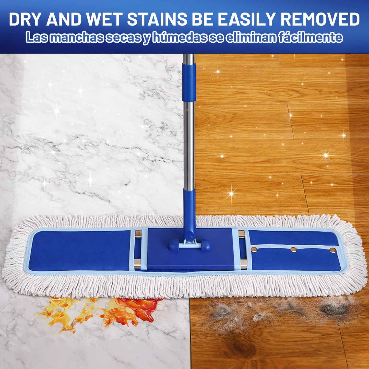 EHADOO 36" Commercial Dust Mop: Dry Dust Broom for Hardwood Floors Cleaning - 2 Mop Pads 59" Long Handle Heavy Duty Frame - Industrial Professional Cleaning Supplies for Hotel Warehouse School Janitor