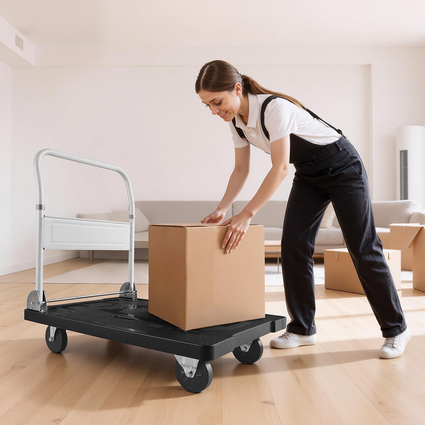 VEVOR Foldable Push Cart Dolly, 660 lbs Capacity, Folding Platform Truck with Swivel Wheels, Moving Platform Hand Truck Flatbed Cart, Space Saving Push Handle, for Easy Storage, 35.2 x 23.4 x 33.5 in